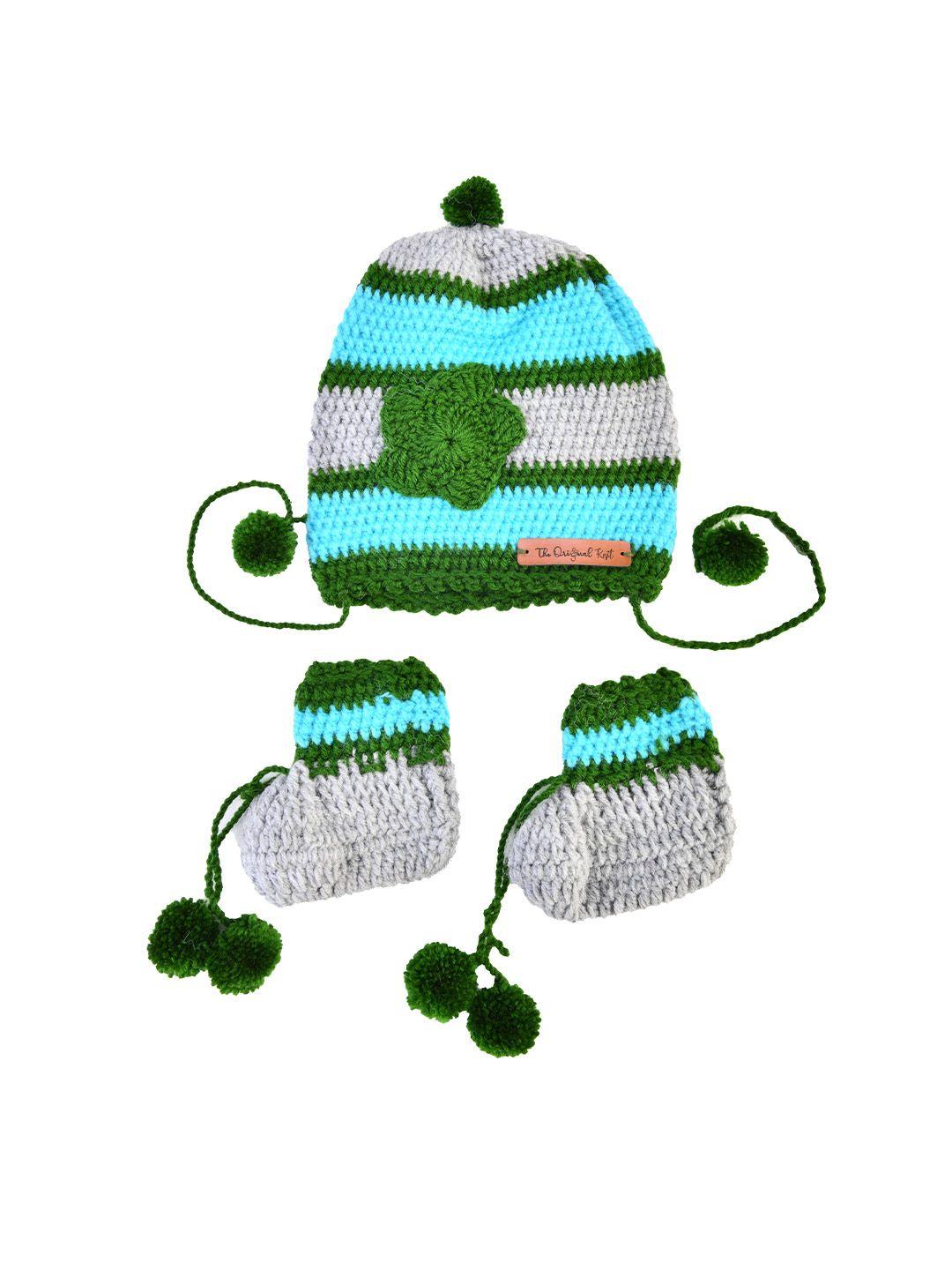 the original knit kids multicoloured colourblocked handmade beanie with booties