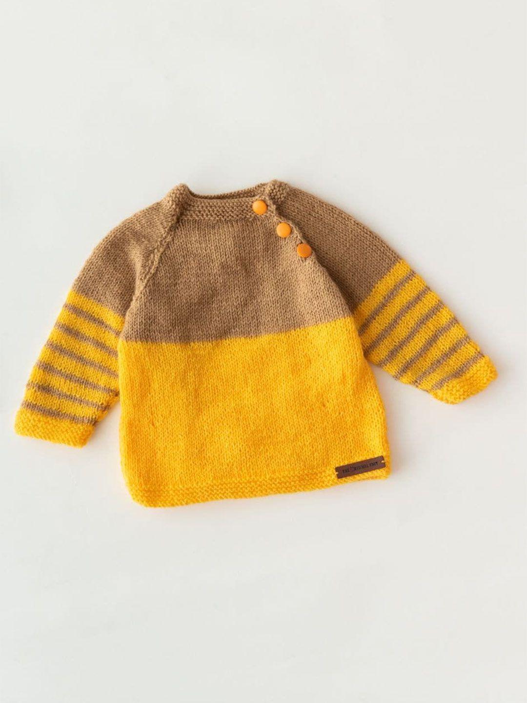 the original knit unisex kids beige & yellow colourblocked pullover