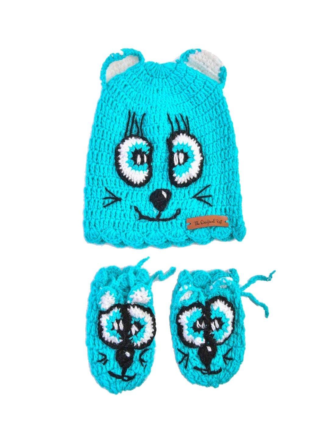 the original knit unisex kids blue & black beanie with booties