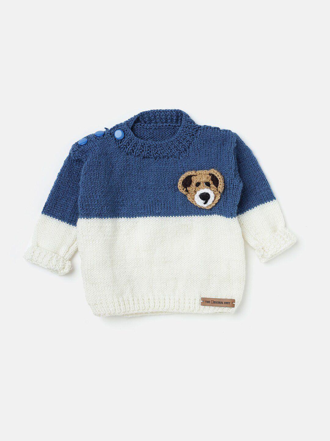 the original knit unisex kids blue & white colourblocked pullover