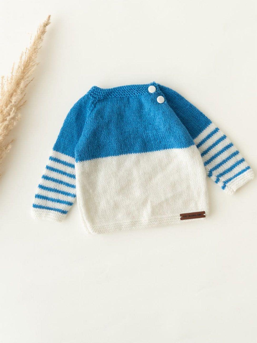 the original knit unisex kids blue & white colourblocked pullover