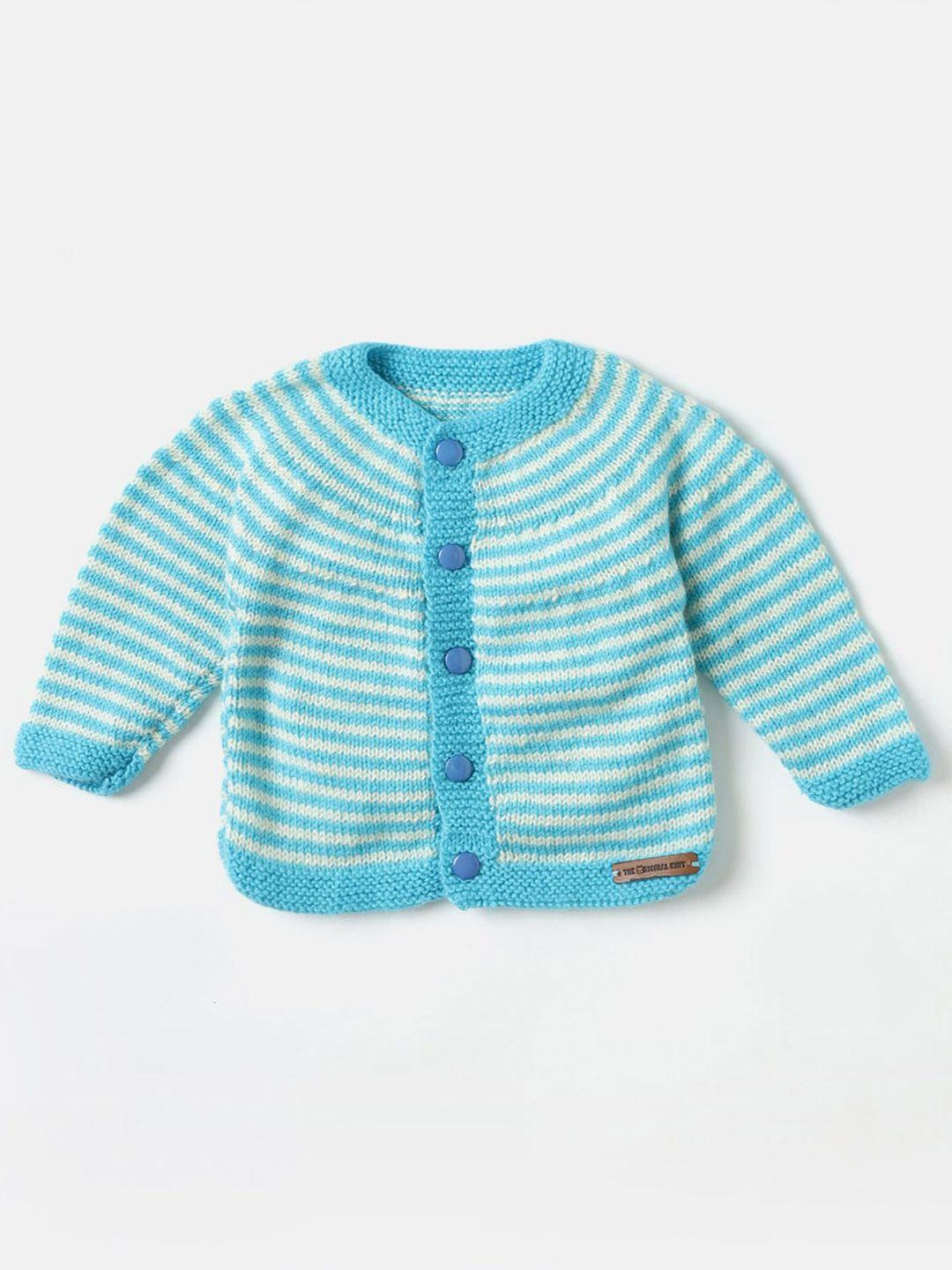 the original knit unisex kids blue & white striped cardigan