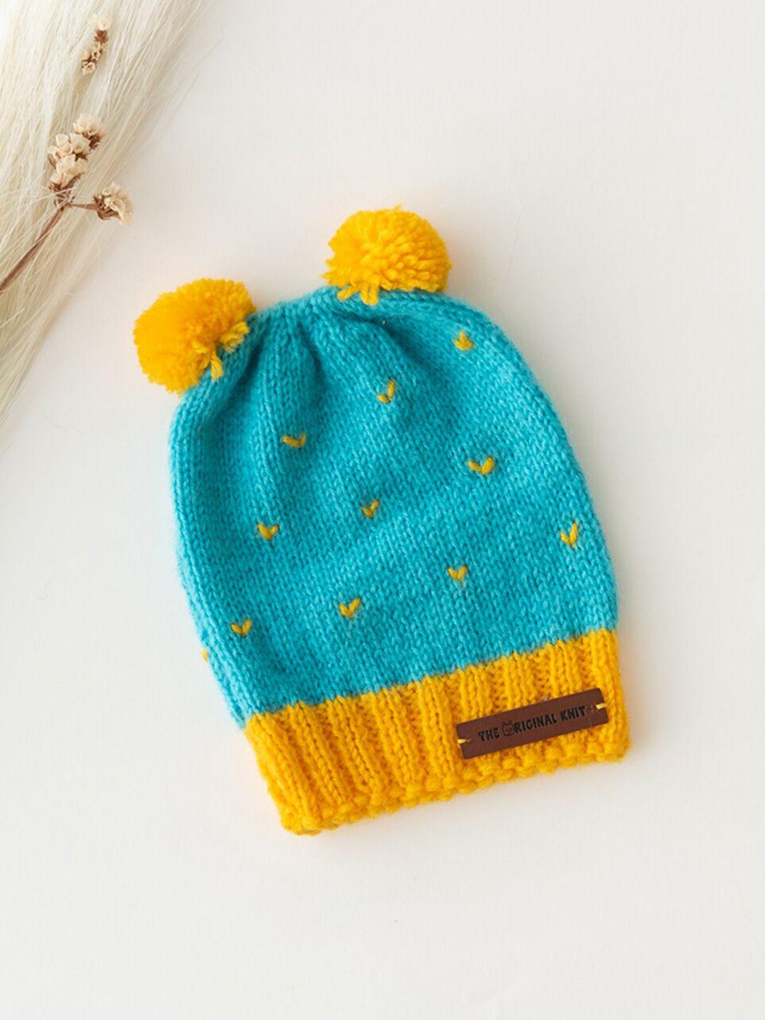 the original knit unisex kids blue & yellow embroidered beanie