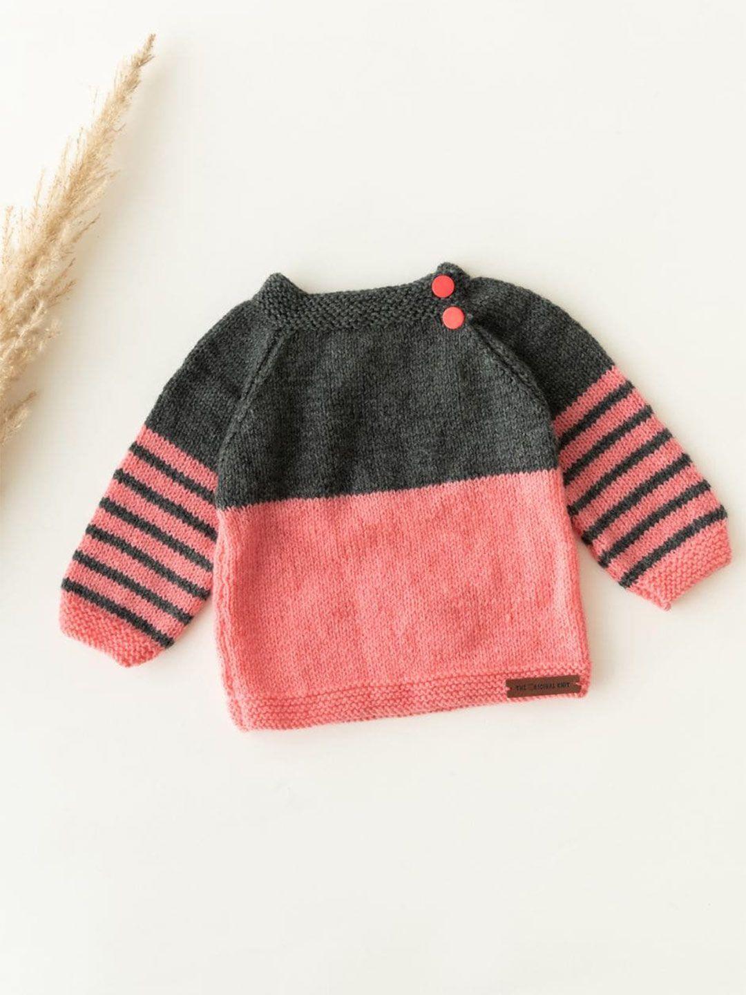 the original knit unisex kids charcoal & pink colourblocked pullover