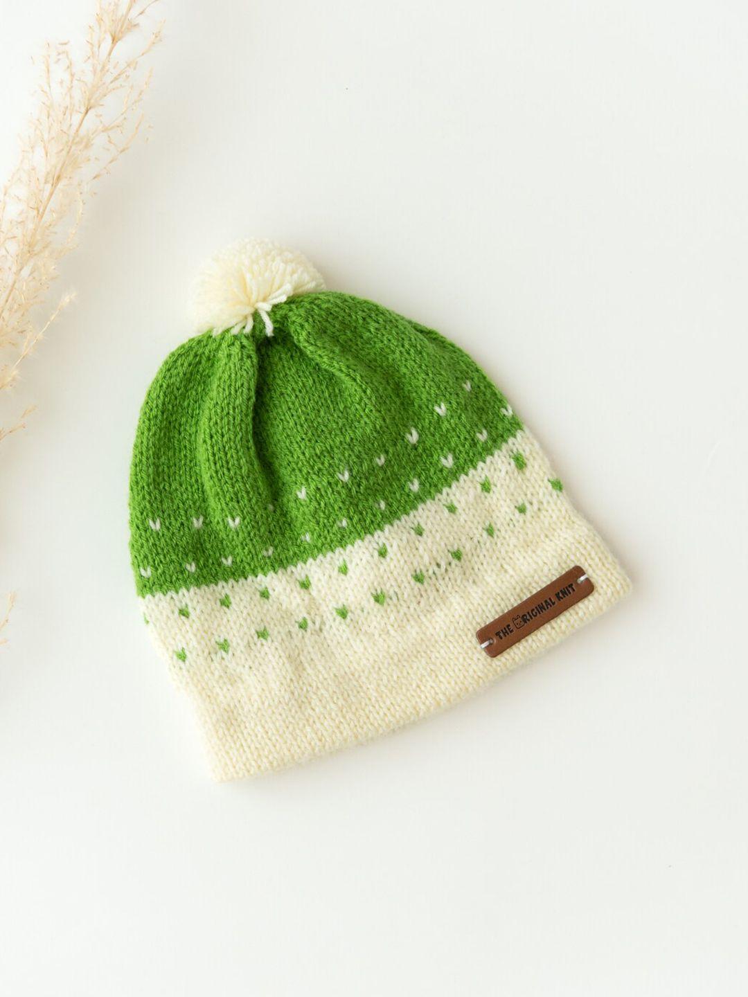 the original knit unisex kids cream-coloured & green beanie