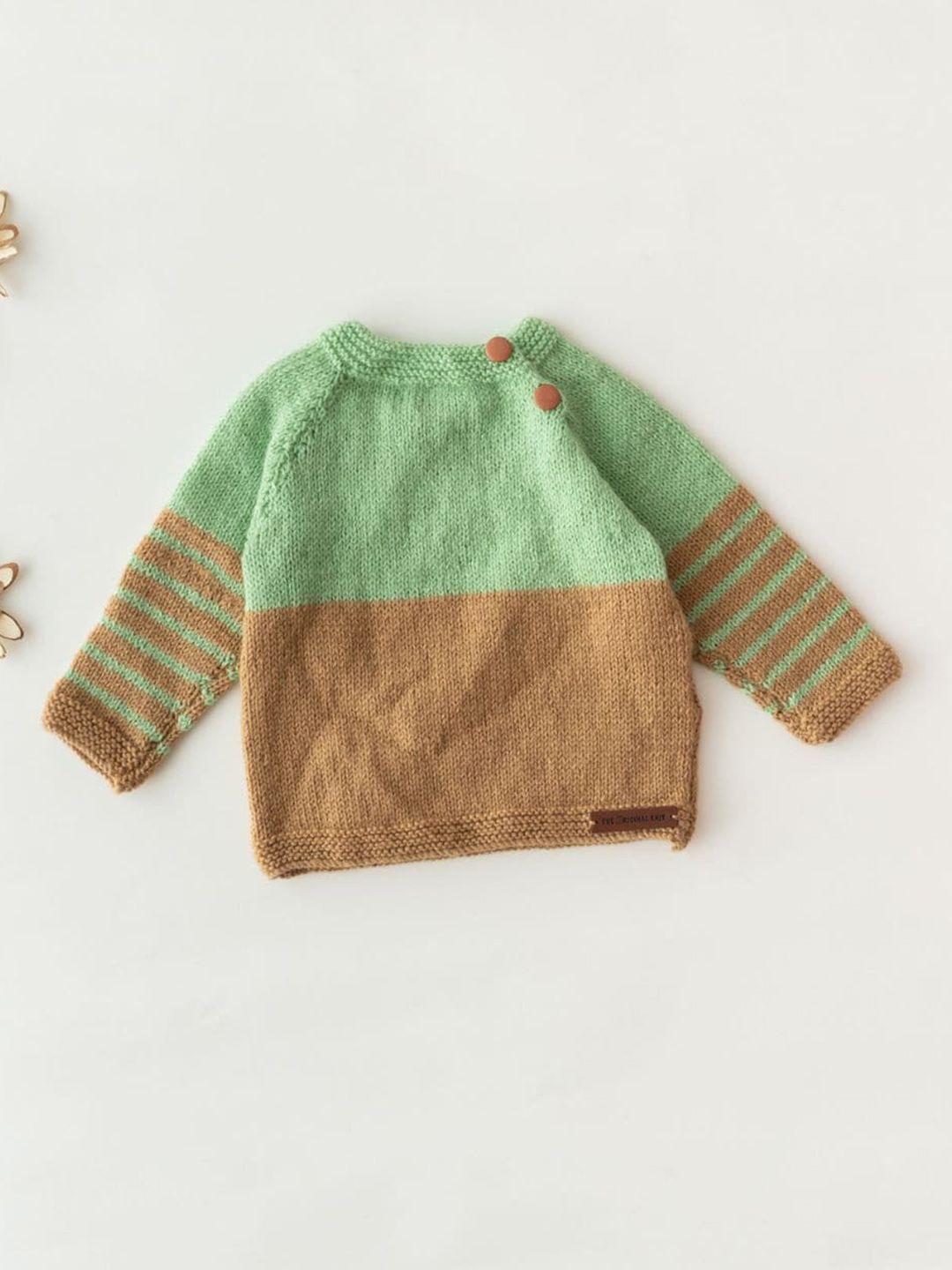 the original knit unisex kids green & brown colourblocked pullover