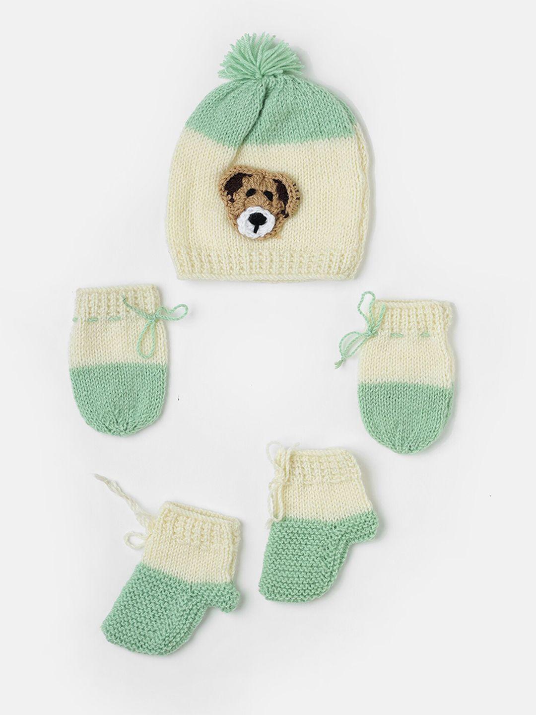the original knit unisex kids green & cream-coloured colourblocked beanie