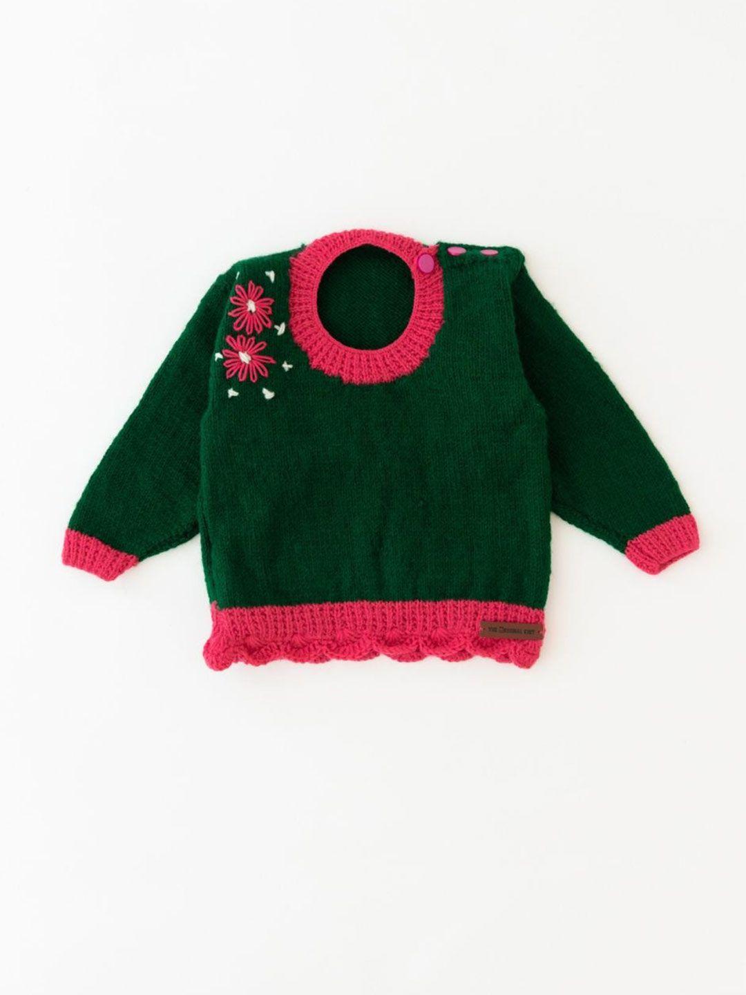 the original knit unisex kids green & pink floral pullover