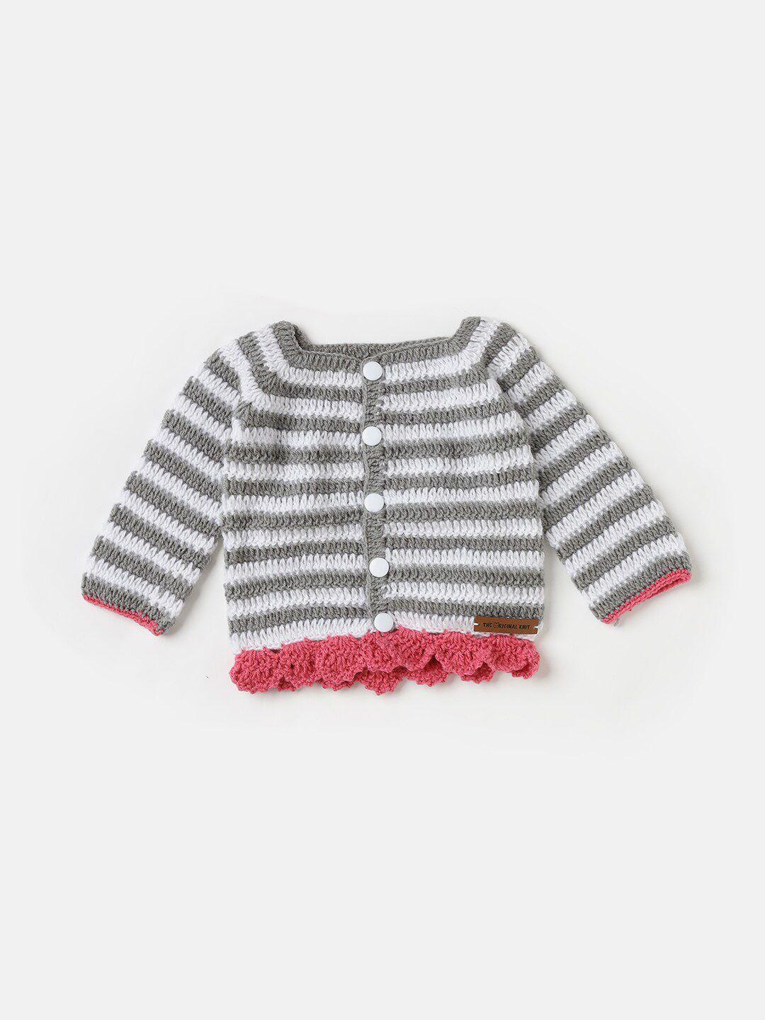 the original knit unisex kids grey & red striped cardigan