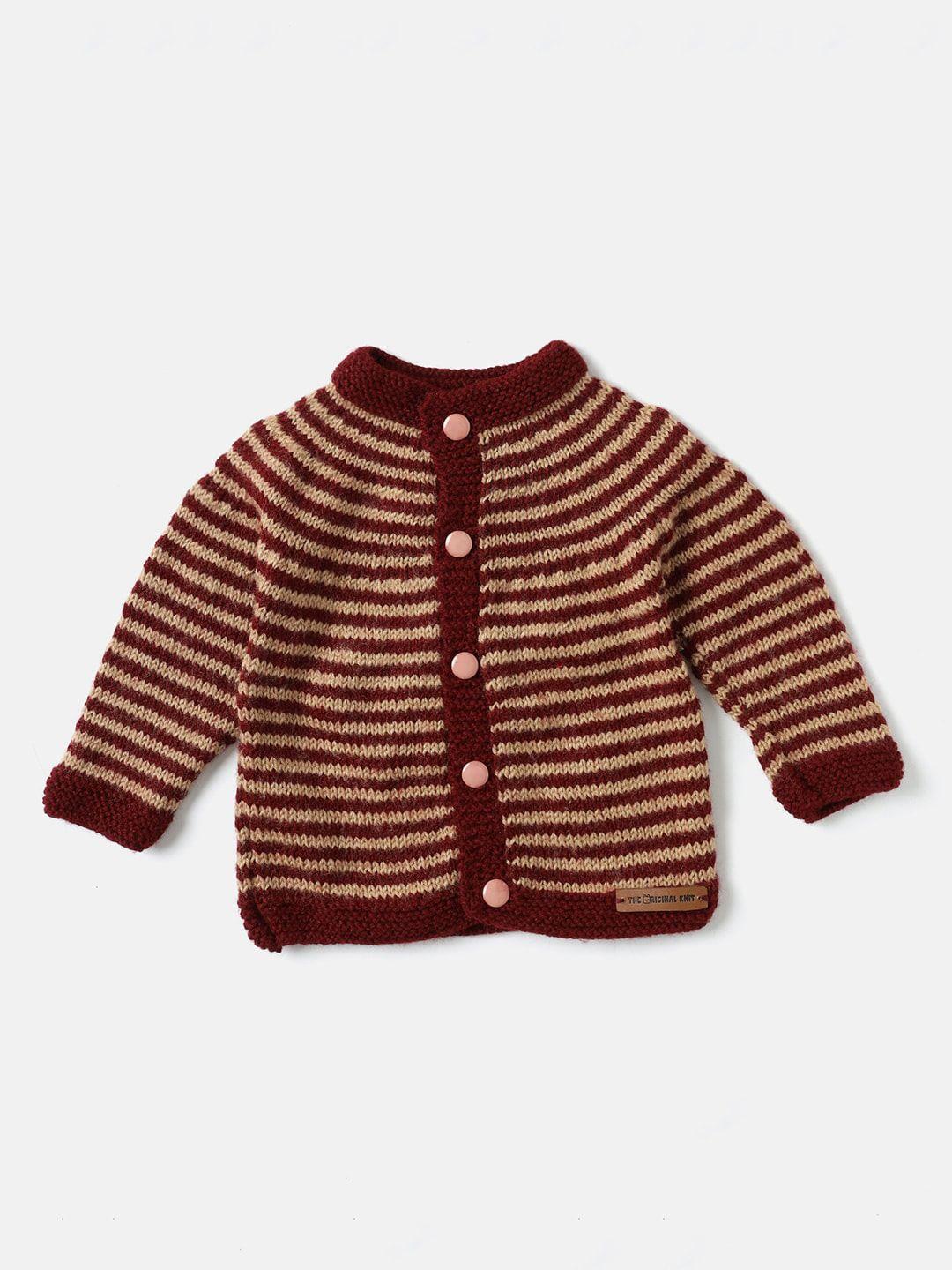 the original knit unisex kids maroon & beige striped pullover