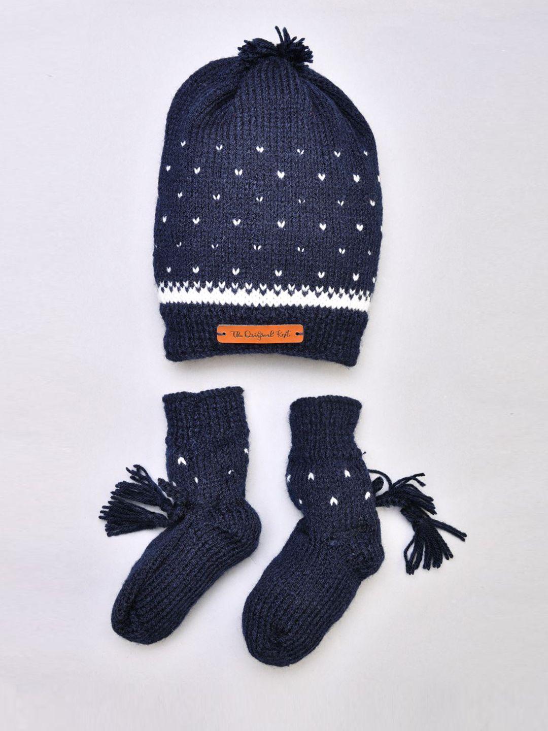 the original knit unisex kids navy blue & white beanie with socks