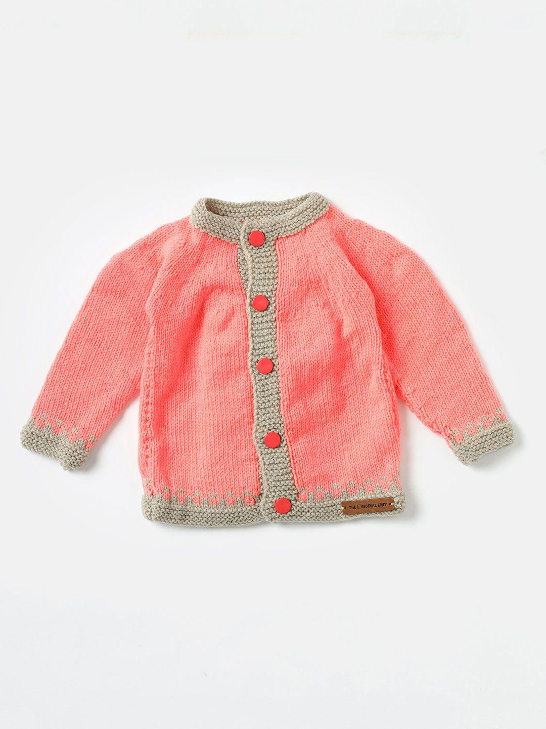 the original knit unisex kids peach-coloured & grey cardigan