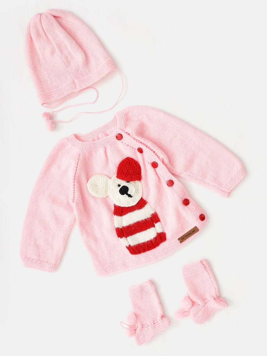 the original knit unisex kids pink & red printed cardigan