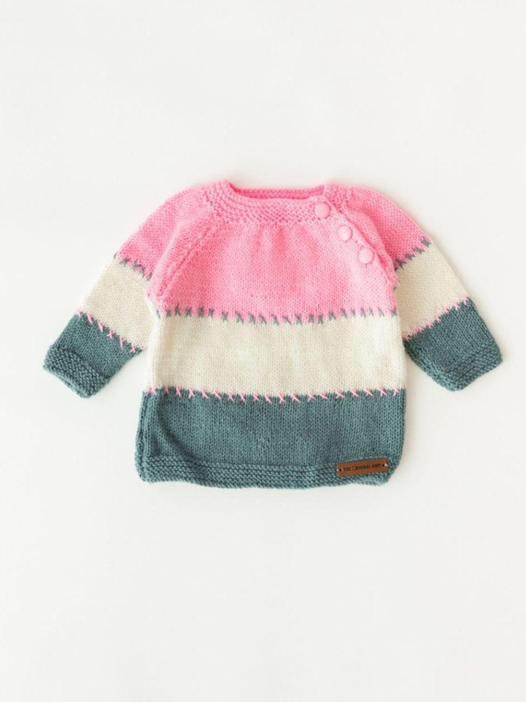 the original knit unisex kids pink & white colourblocked pullover