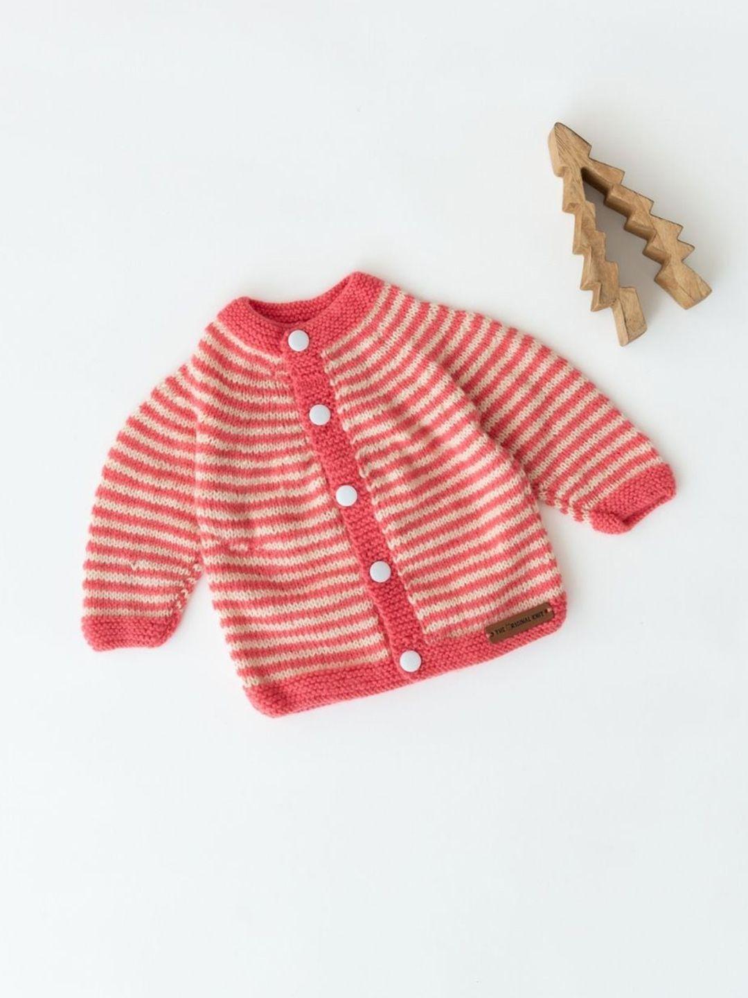 the original knit unisex kids pink & white striped cardigan
