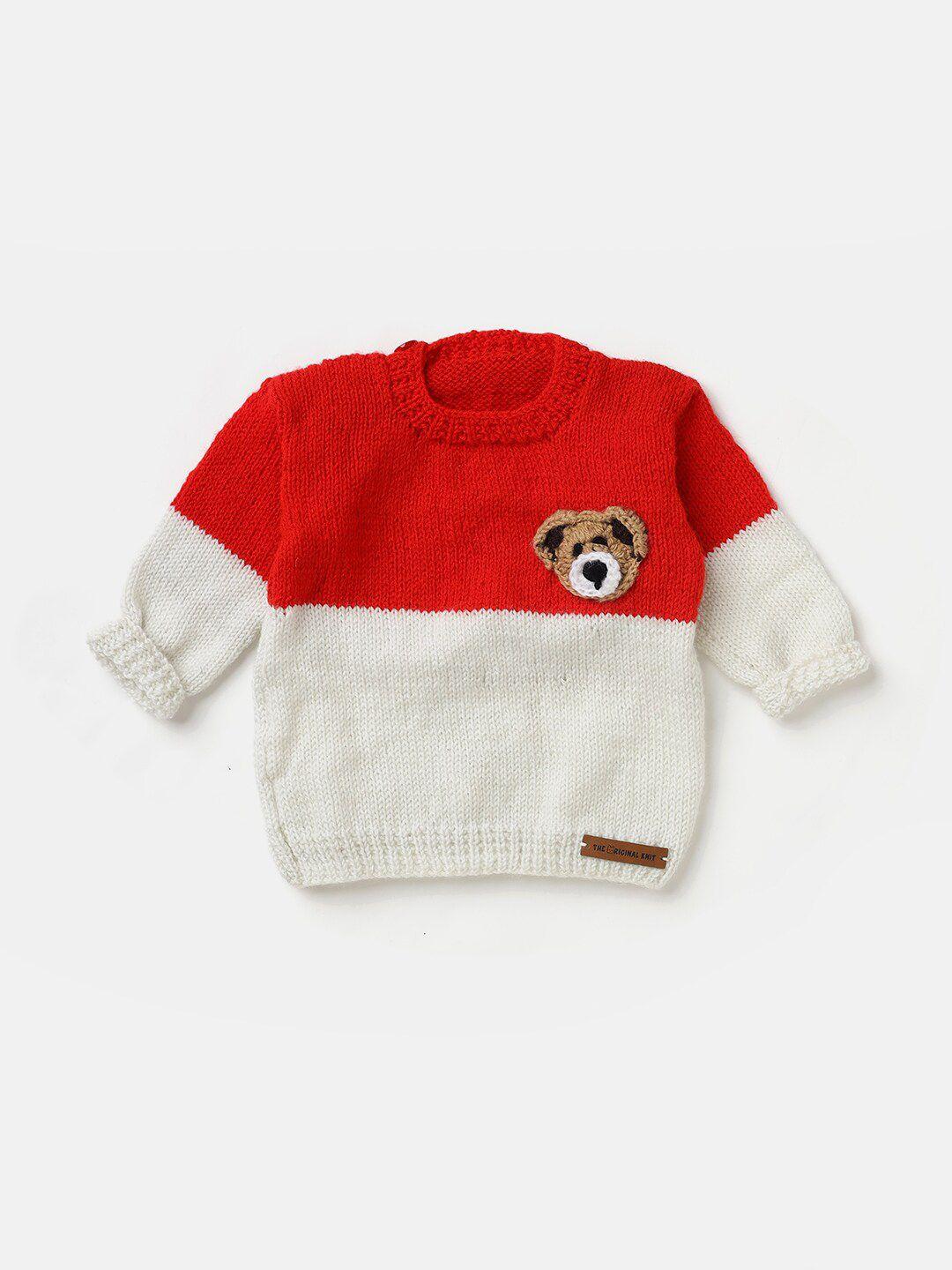 the original knit unisex kids red & white colourblocked pullover