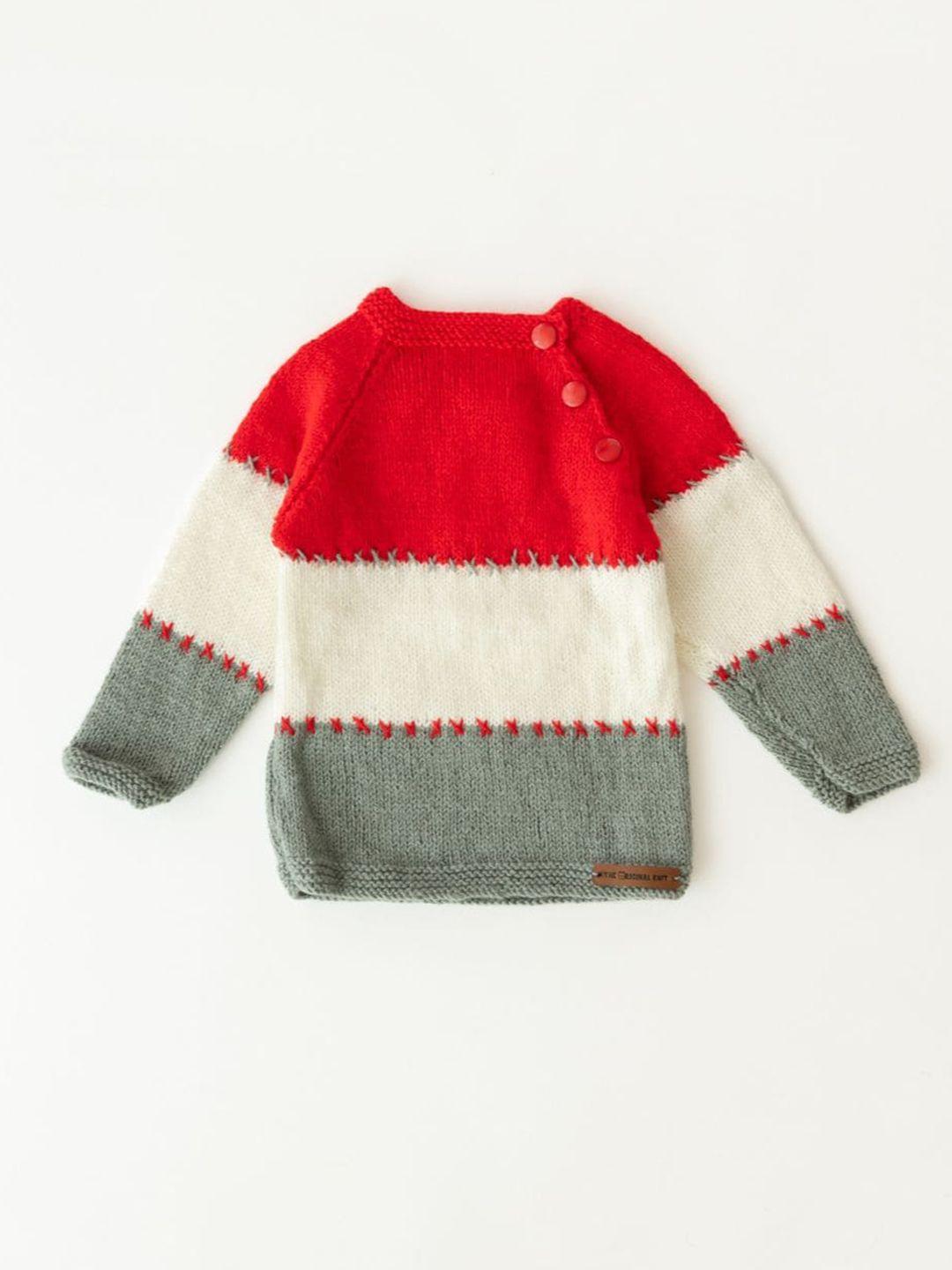 the original knit unisex kids red & white colourblocked pullover