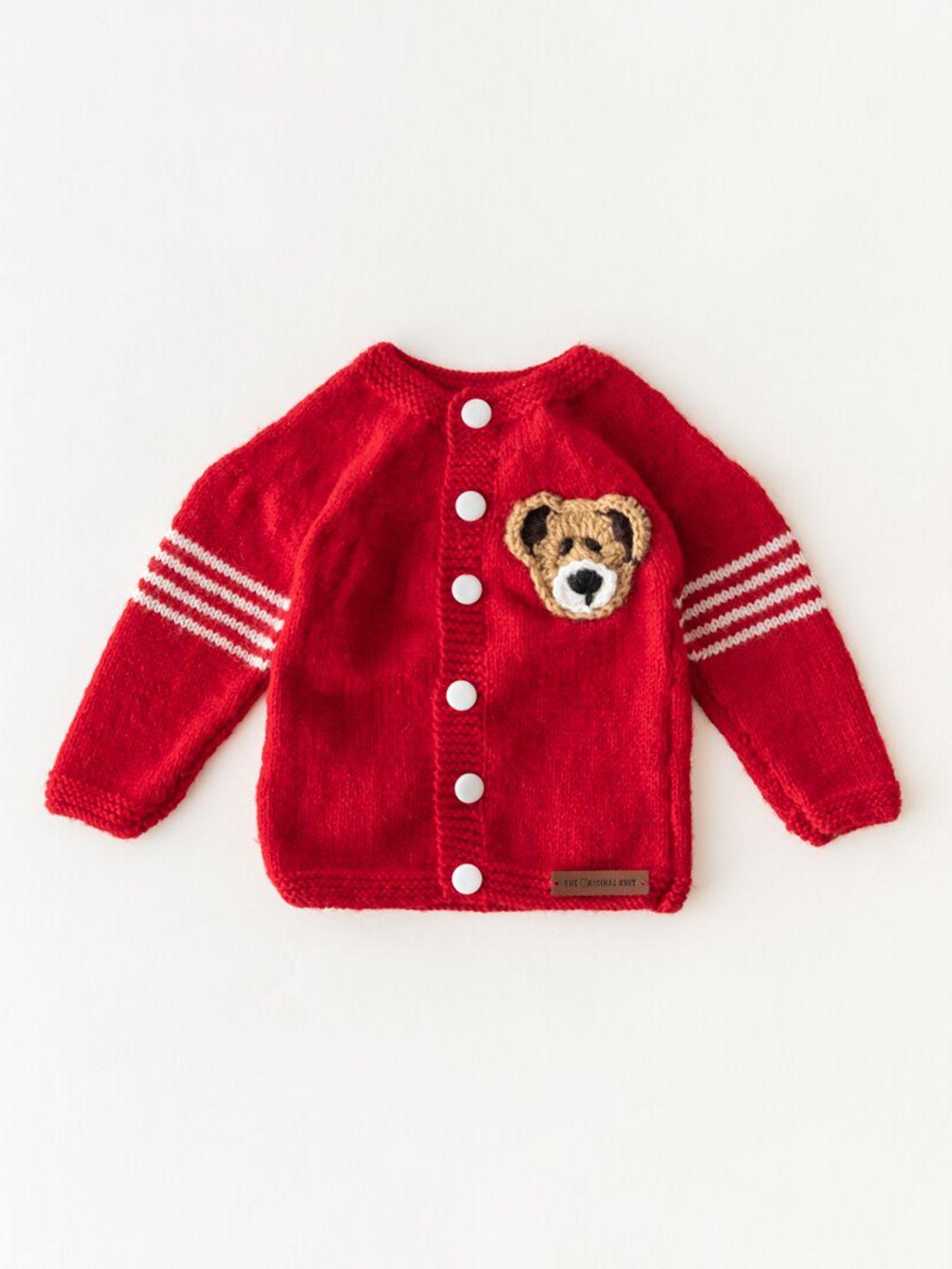 the original knit unisex kids red & white striped cardigan with applique detail