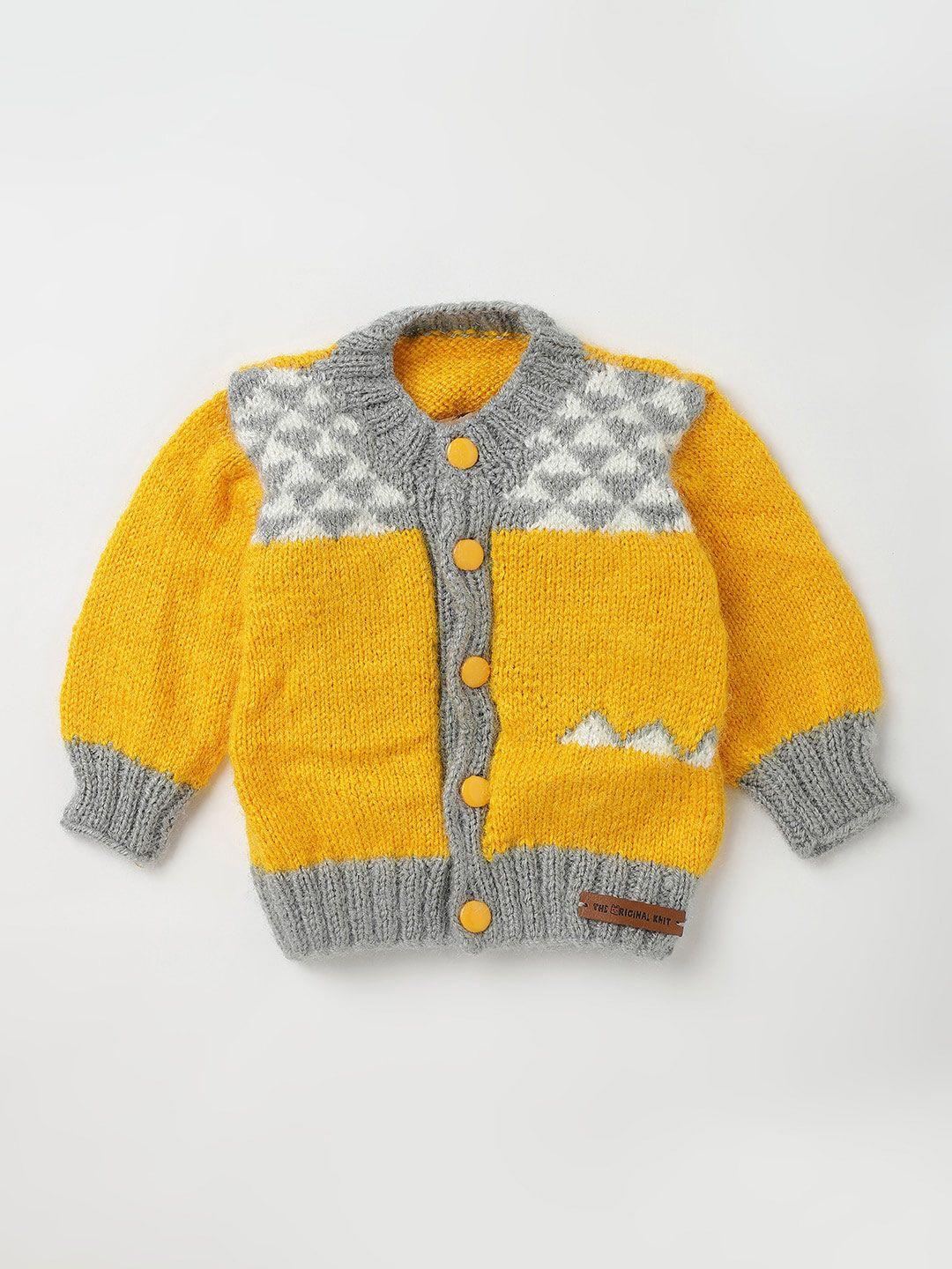 the original knit unisex kids yellow & grey cardigan