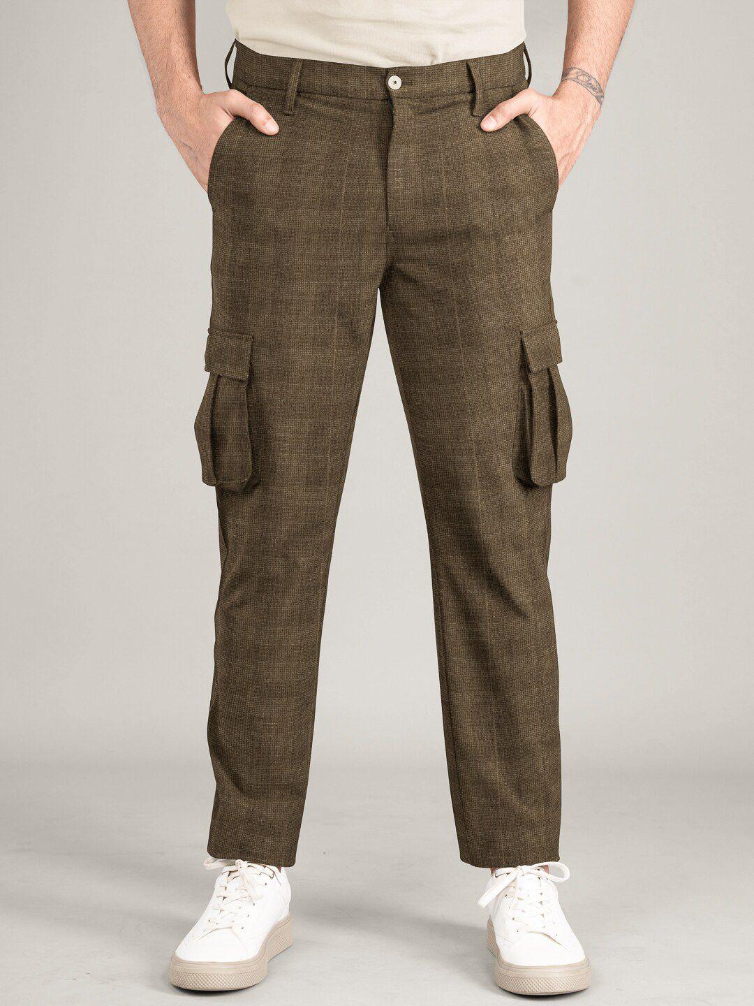 the pant project men checked slim fit wrinkle free cargos trousers