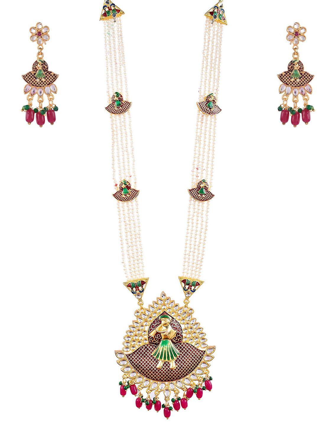 the pari gold-plated kundan studded & pearls beaded jewellery set