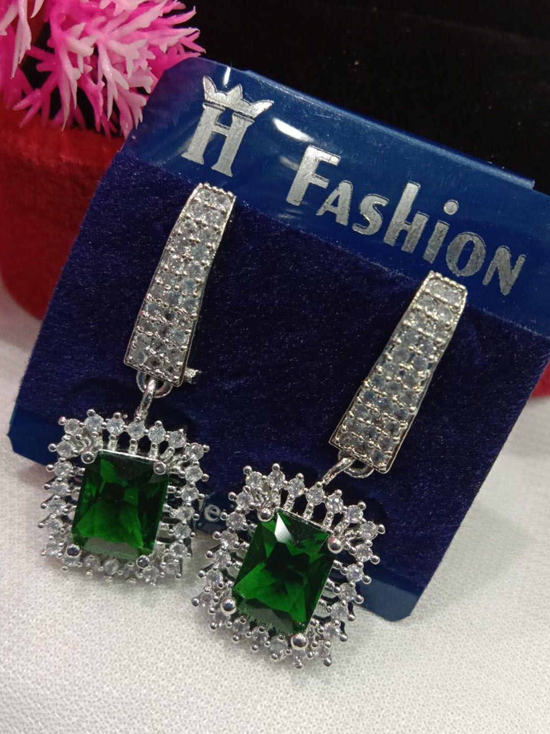 the pari rhodium-plated american diamond studded drop earrings