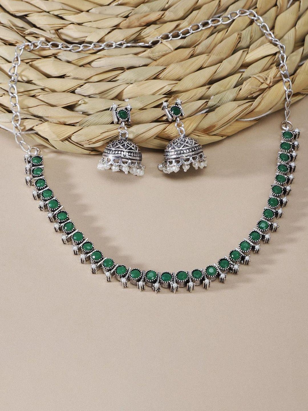 the pari rhodium-plated stone-studded jewellery set