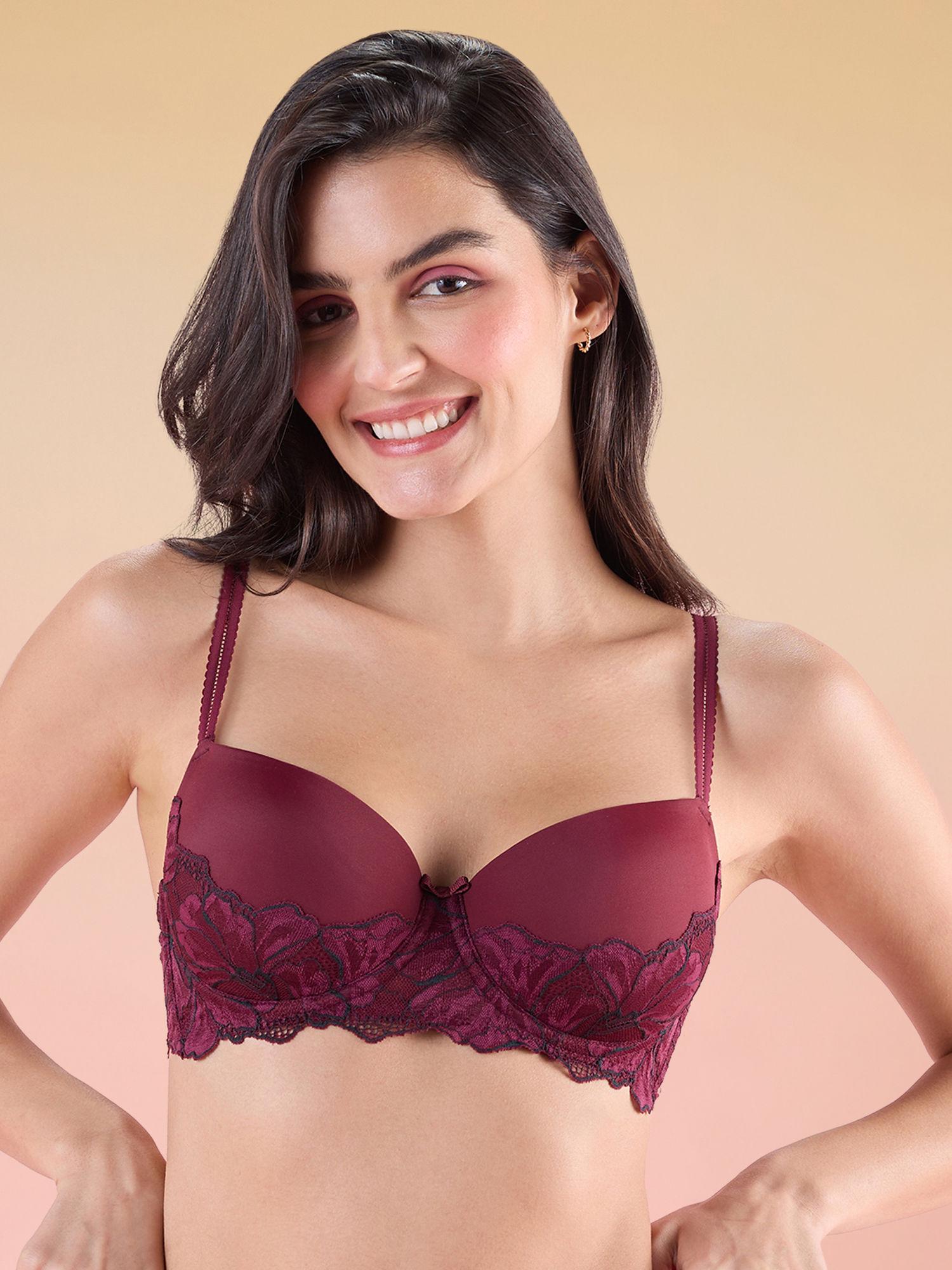 the parisian cut padded wired lacy bra -maroon lmb1039