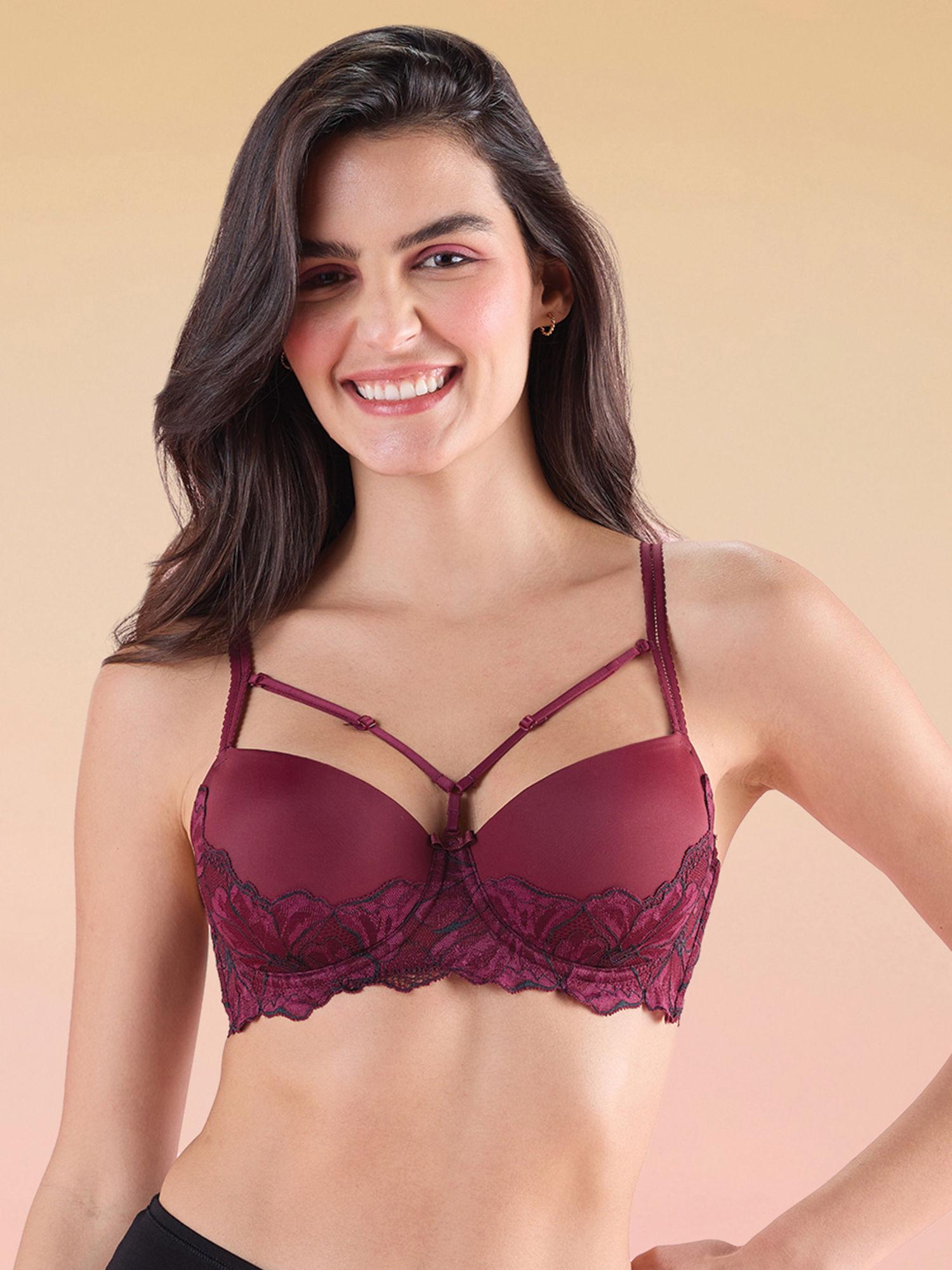 the parisian cut signature strap lacy bra -maroon lmb1025