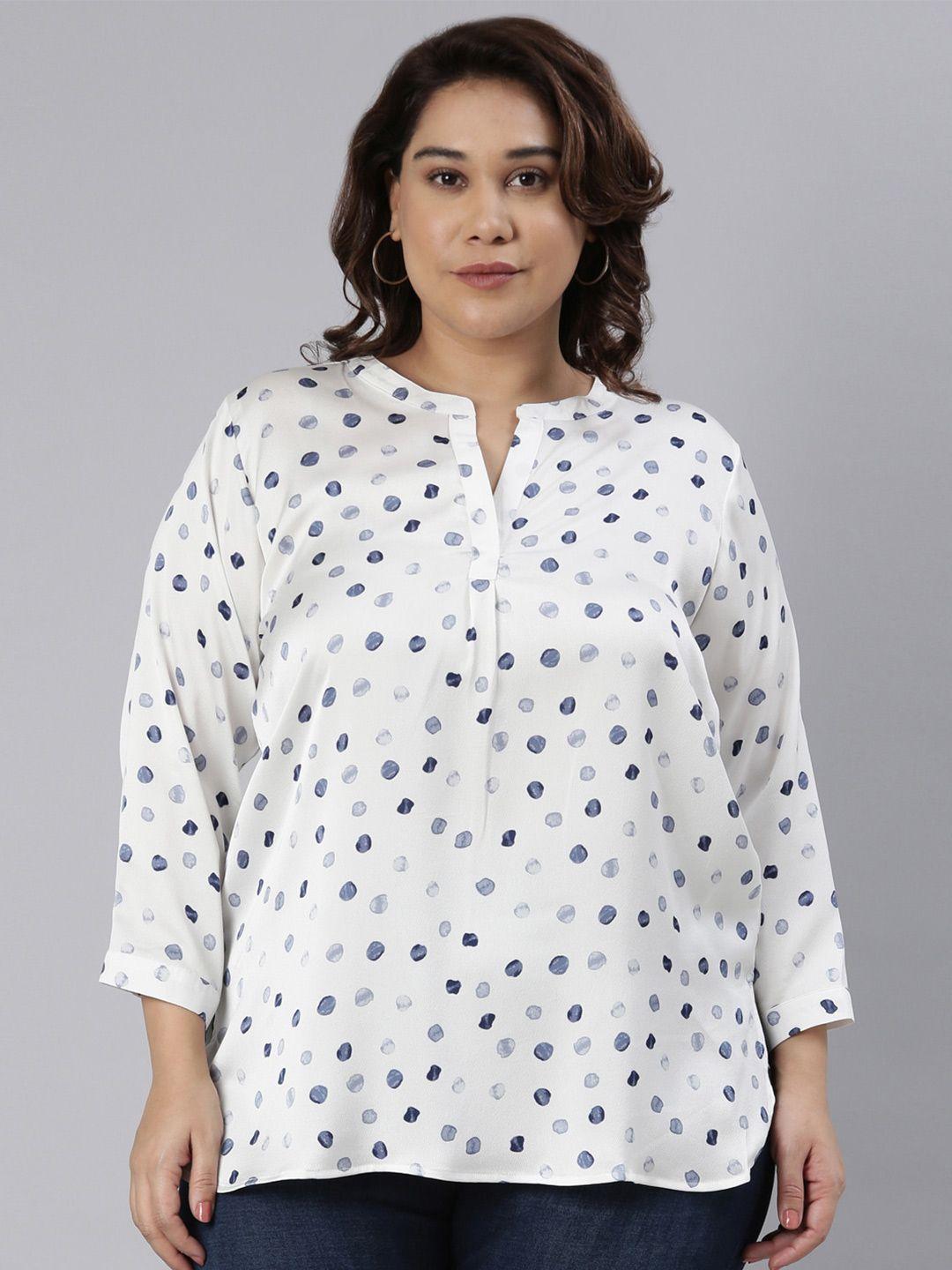 the pink moon plus size abstract printed mandarin collar top