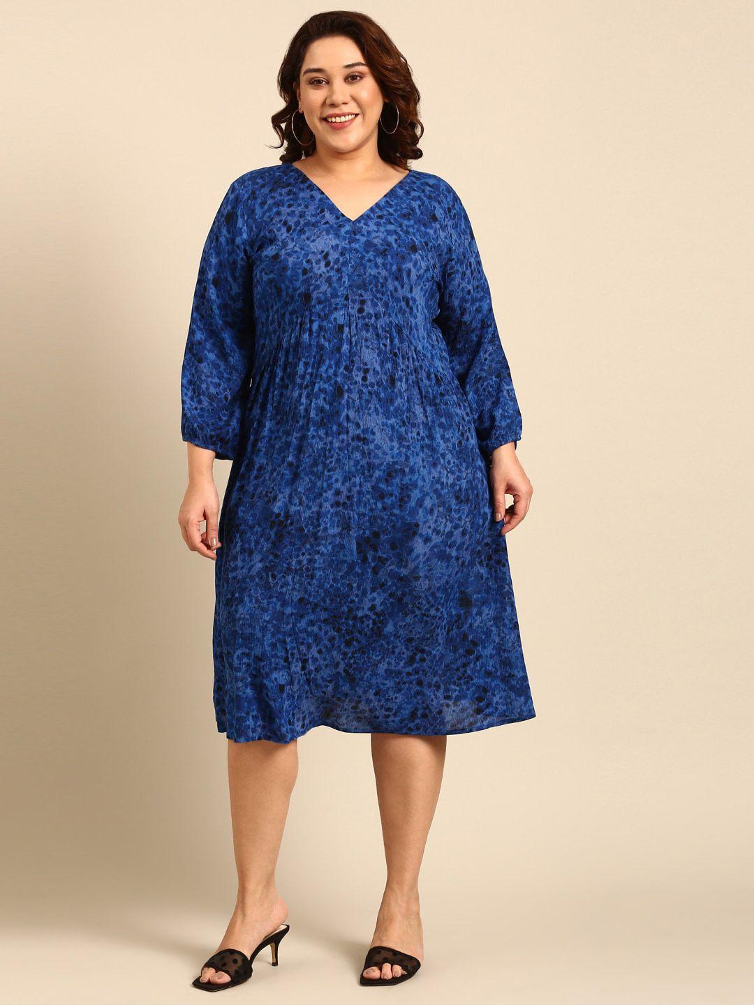 the pink moon plus size abstract printed pleated a-line dress