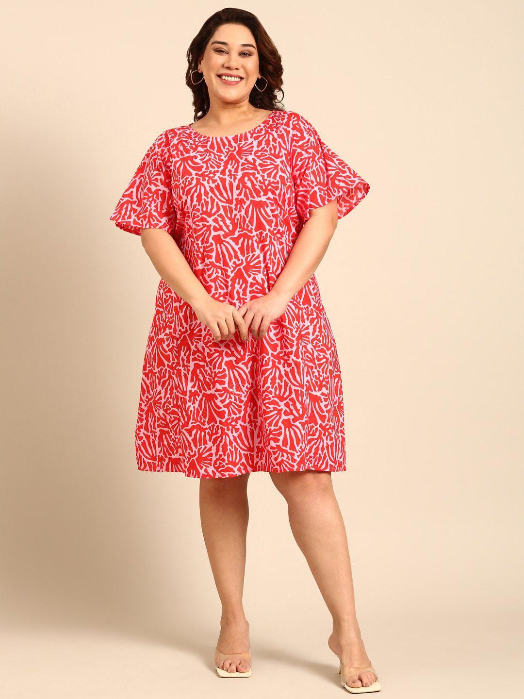 the pink moon plus size abstract printed round neck a-line dress