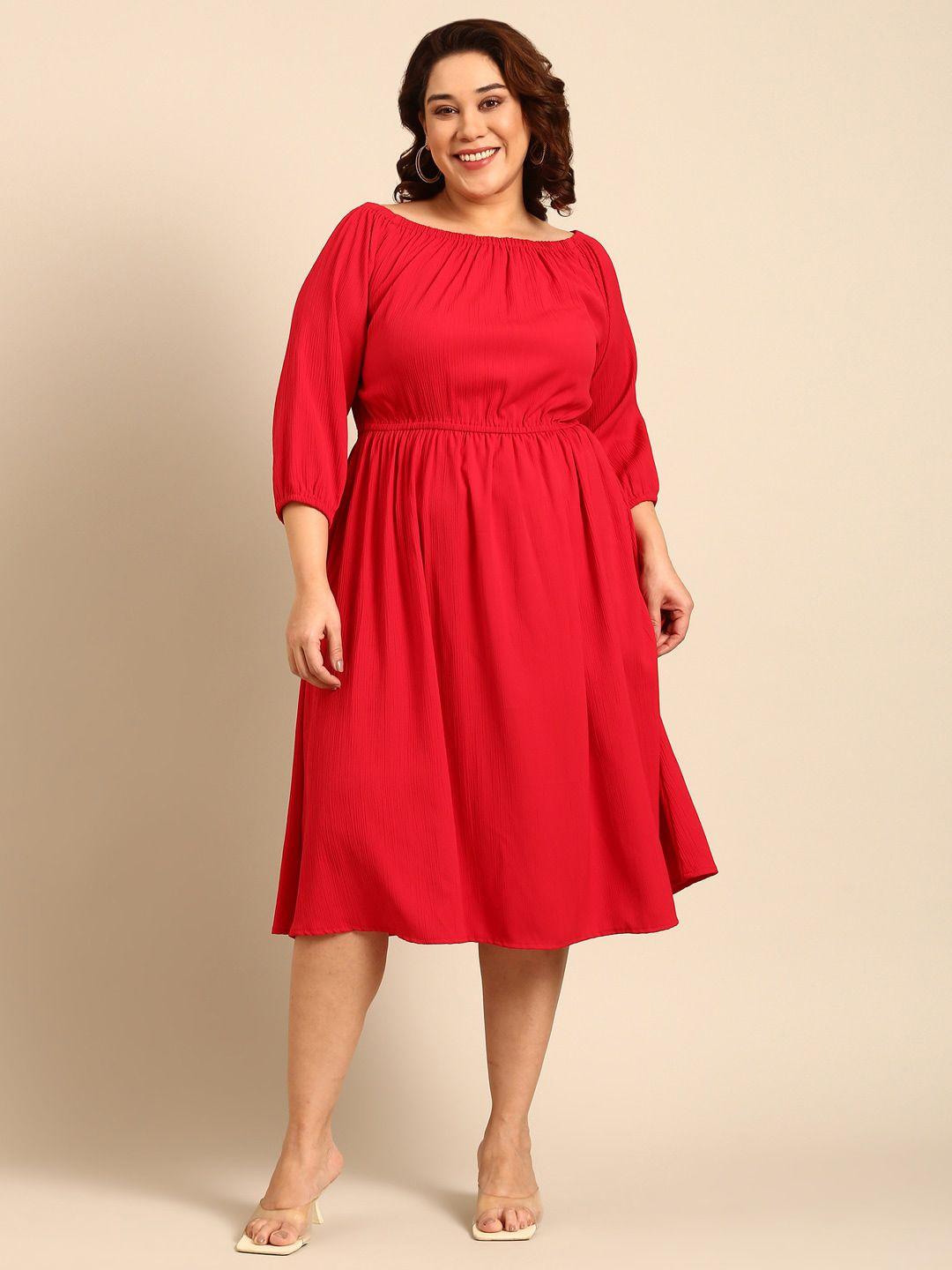 the pink moon plus size boat neck fit and flare dress