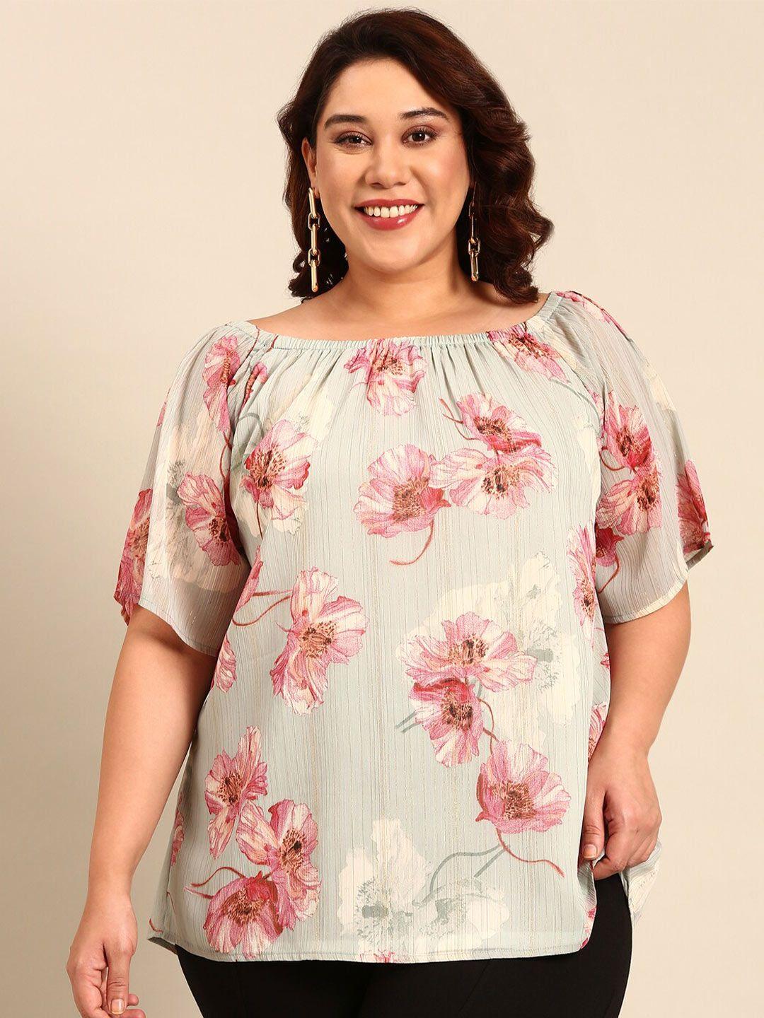 the pink moon plus size floral printed boat neck top