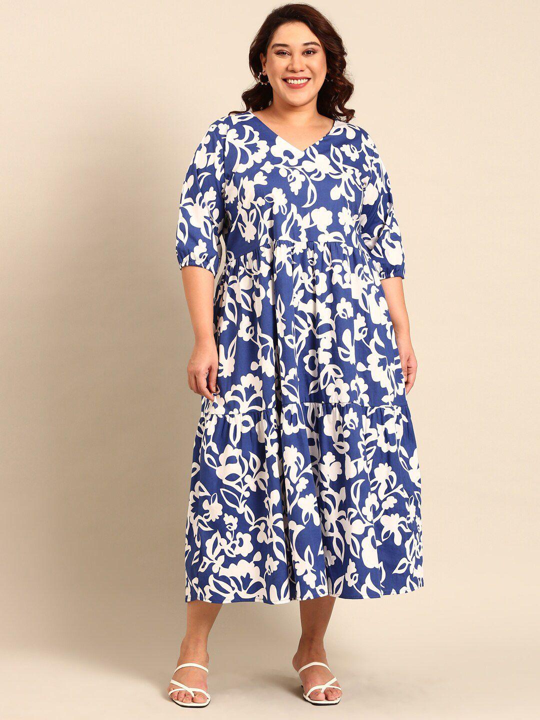 the pink moon plus size floral printed cotton a line dress