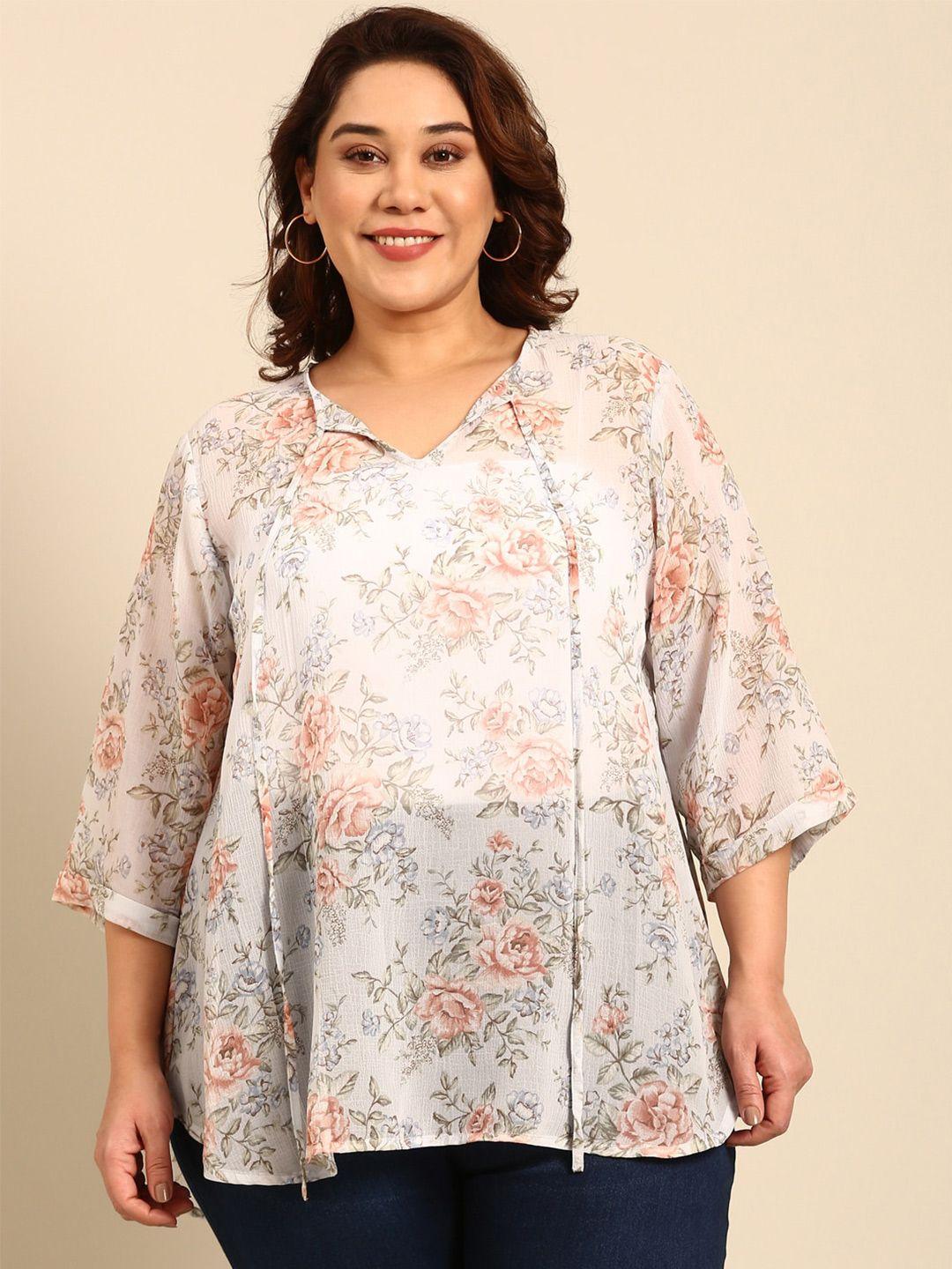 the pink moon plus size floral printed roll up sleeves top