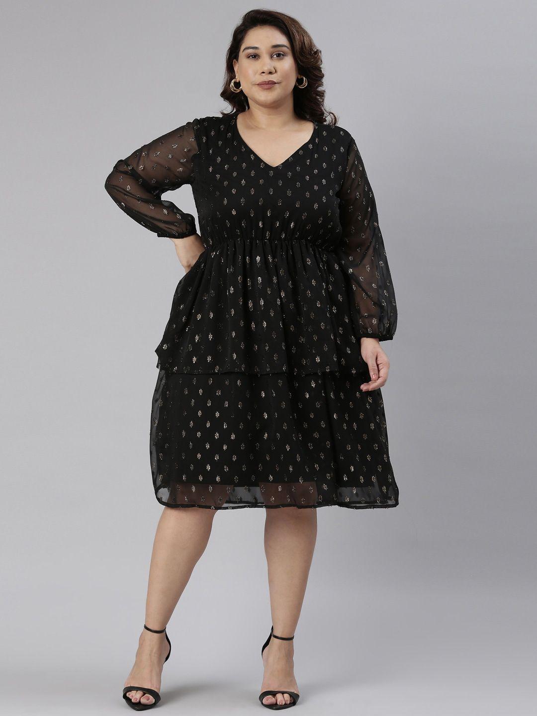 the pink moon plus size geometric embellished tiered empire dress