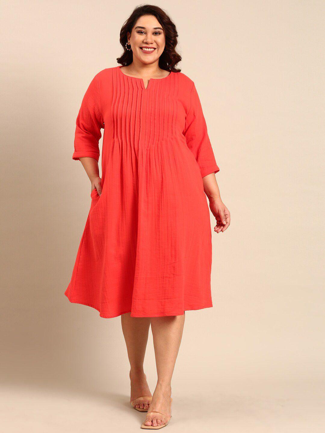 the pink moon plus size pintuck cotton a-line dress