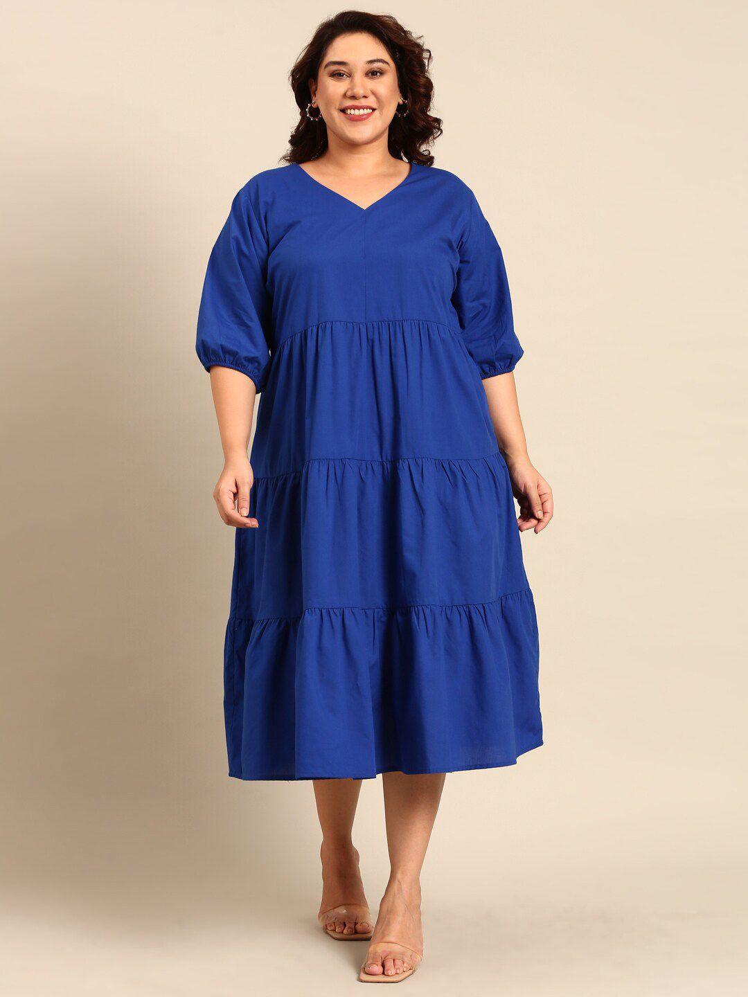 the pink moon plus size puff sleeve tiered a-line midi dress