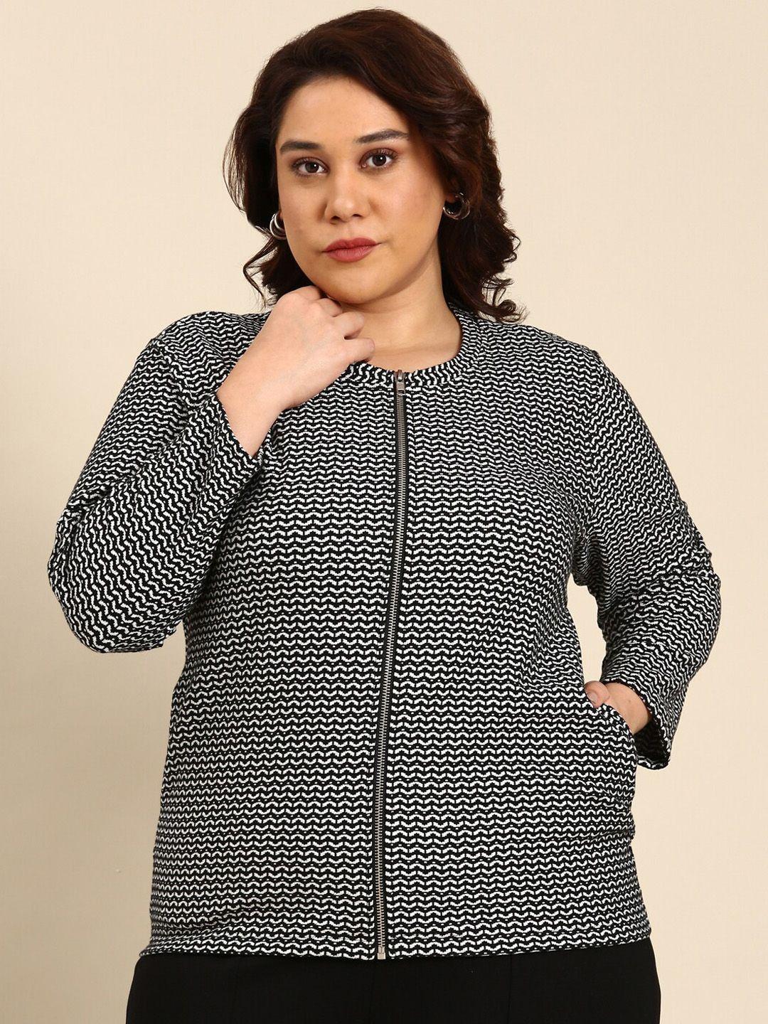 the pink moon plus size self design collarless cotton tailored jacket