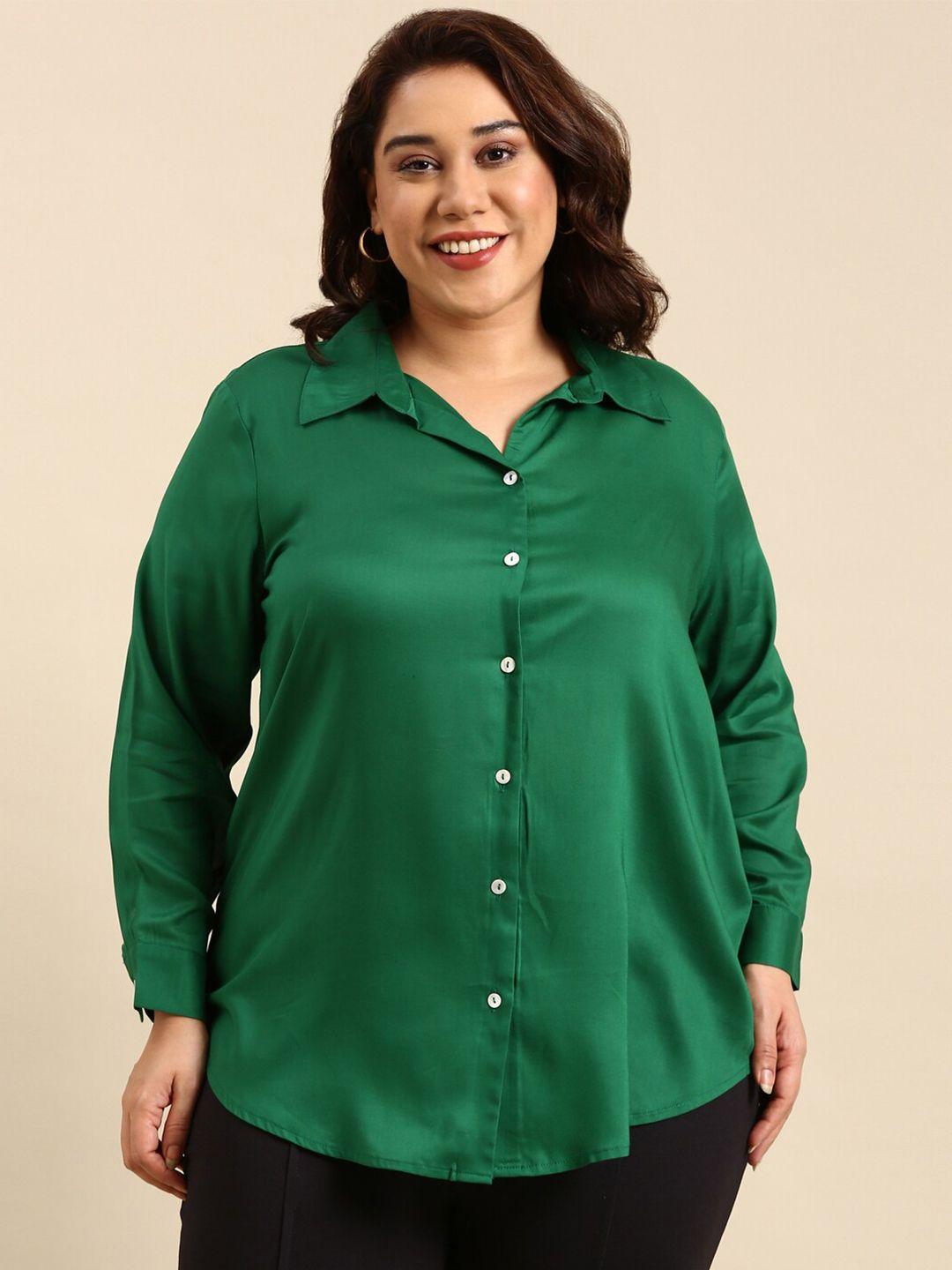 the pink moon plus size spread collar casual shirt