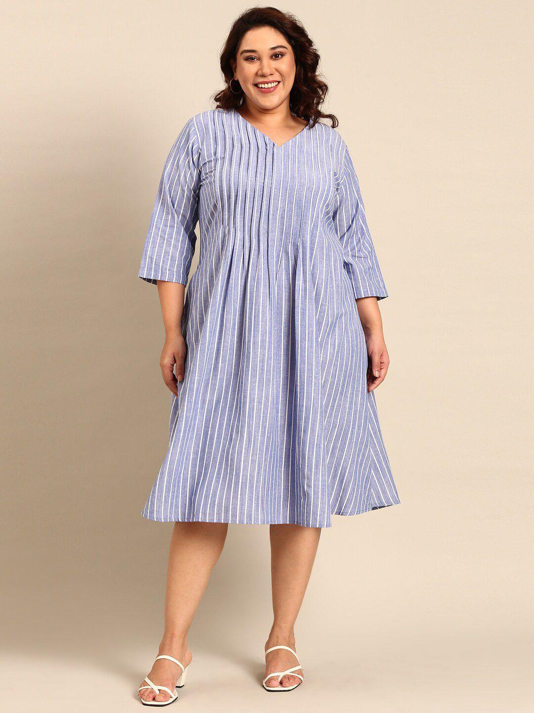 the pink moon plus size striped a line cotton dress