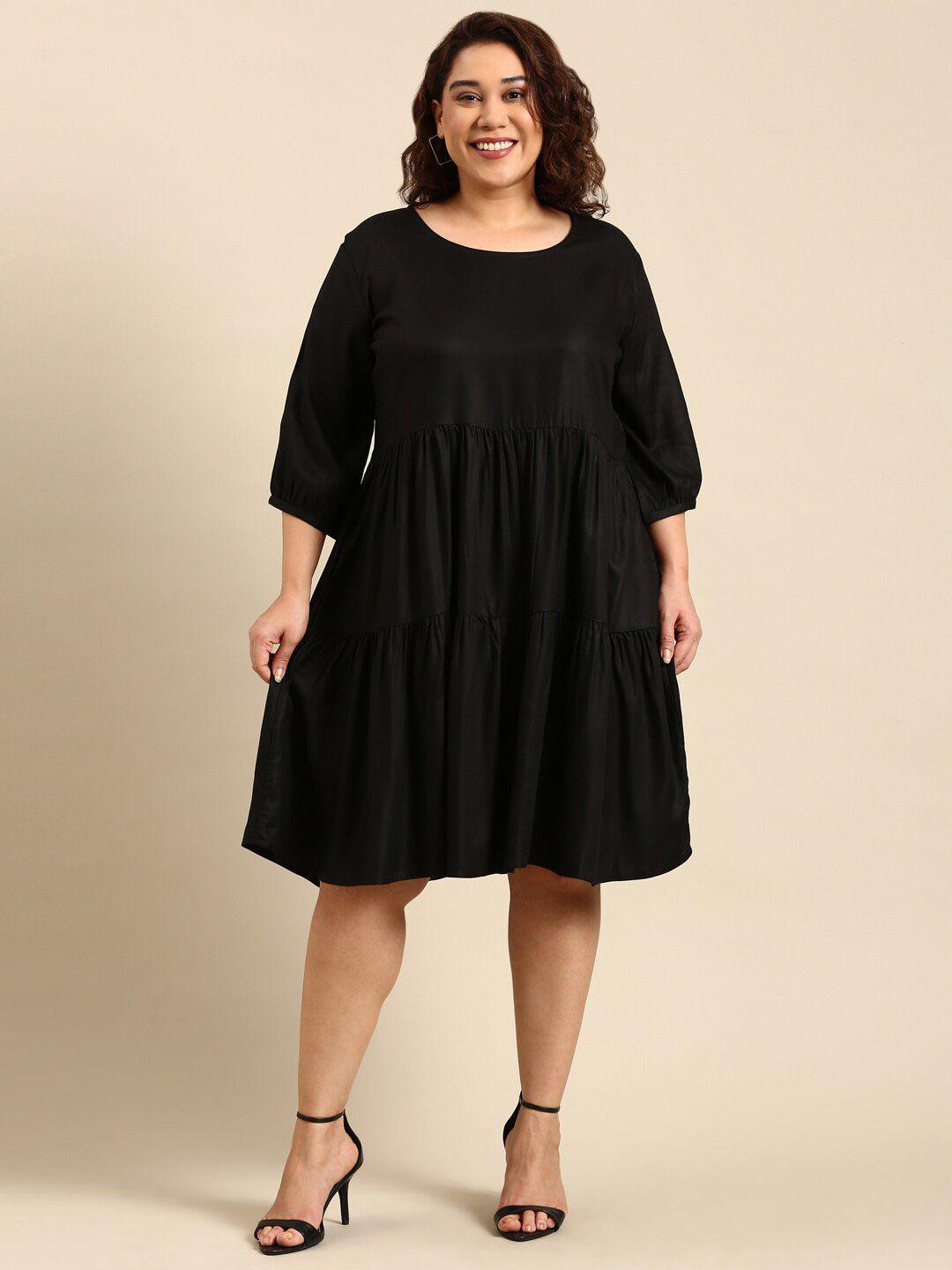 the pink moon plus size tiered fit & flare dress