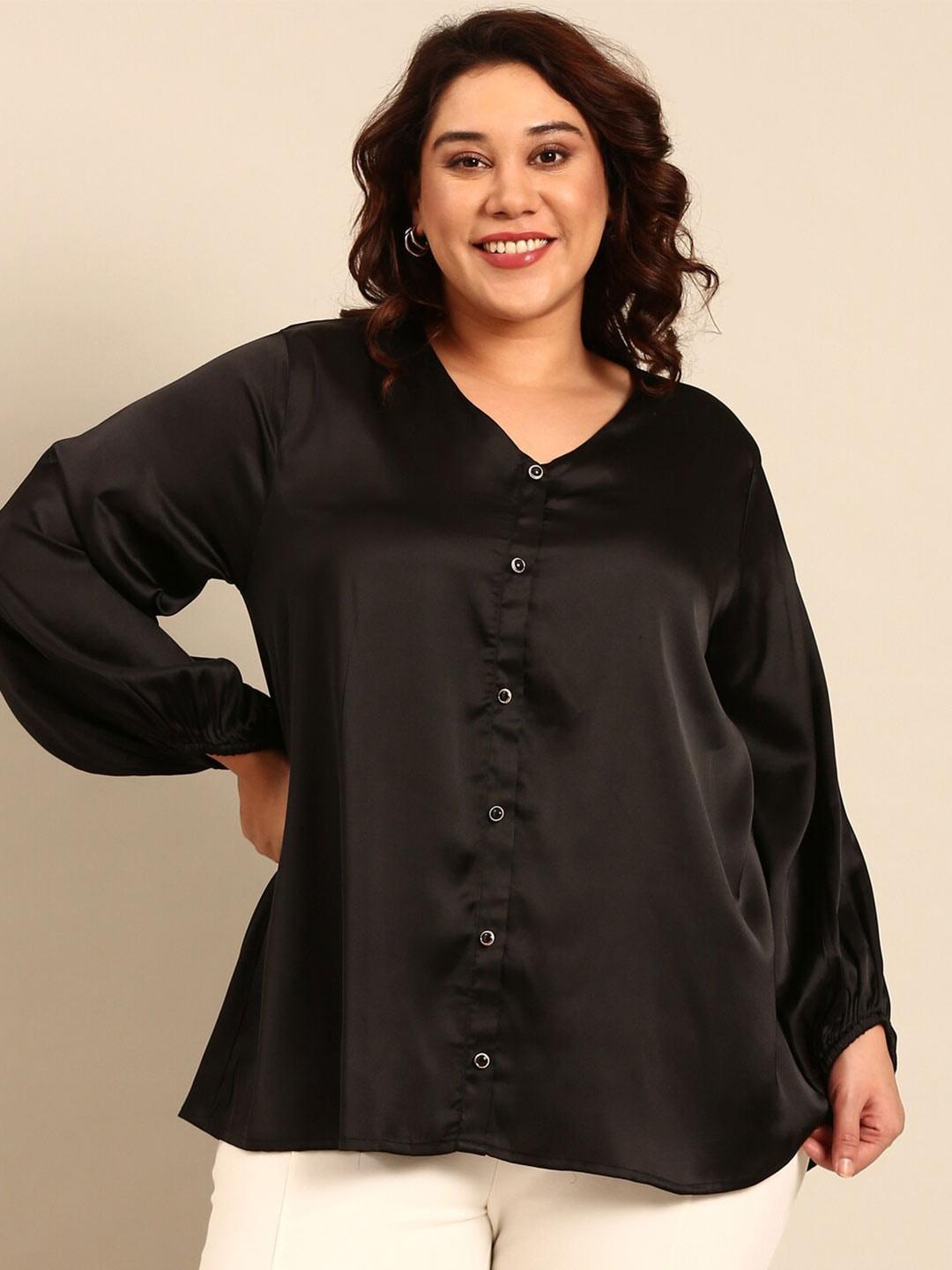 the pink moon plus size v-neck cuffed sleeves top