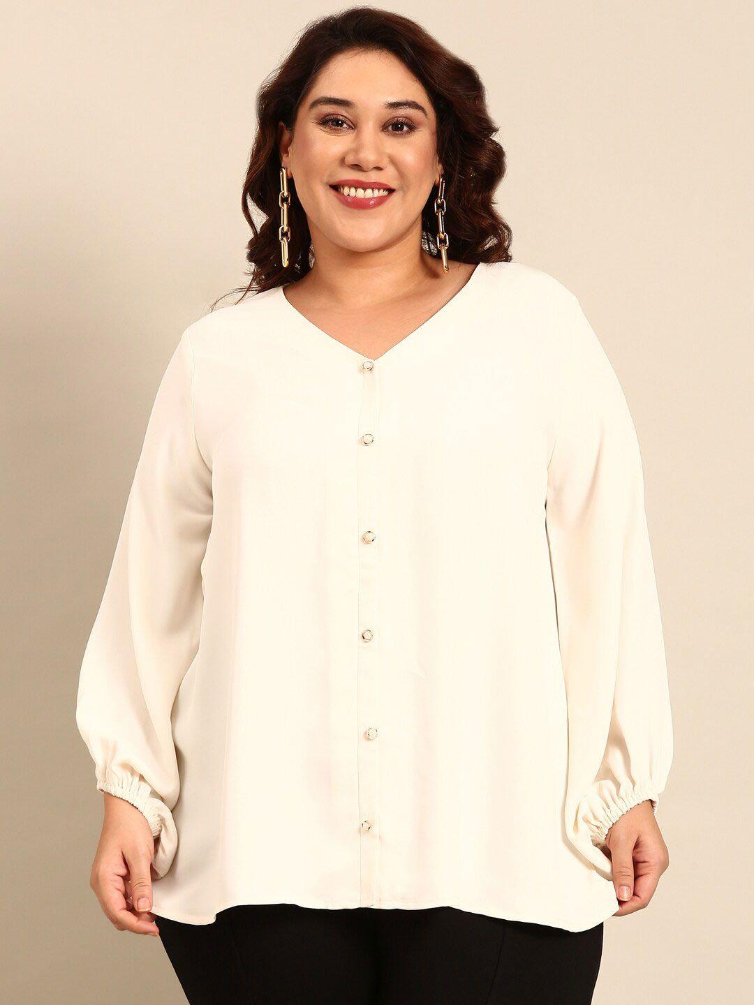 the pink moon plus size v-neck puff sleeves top