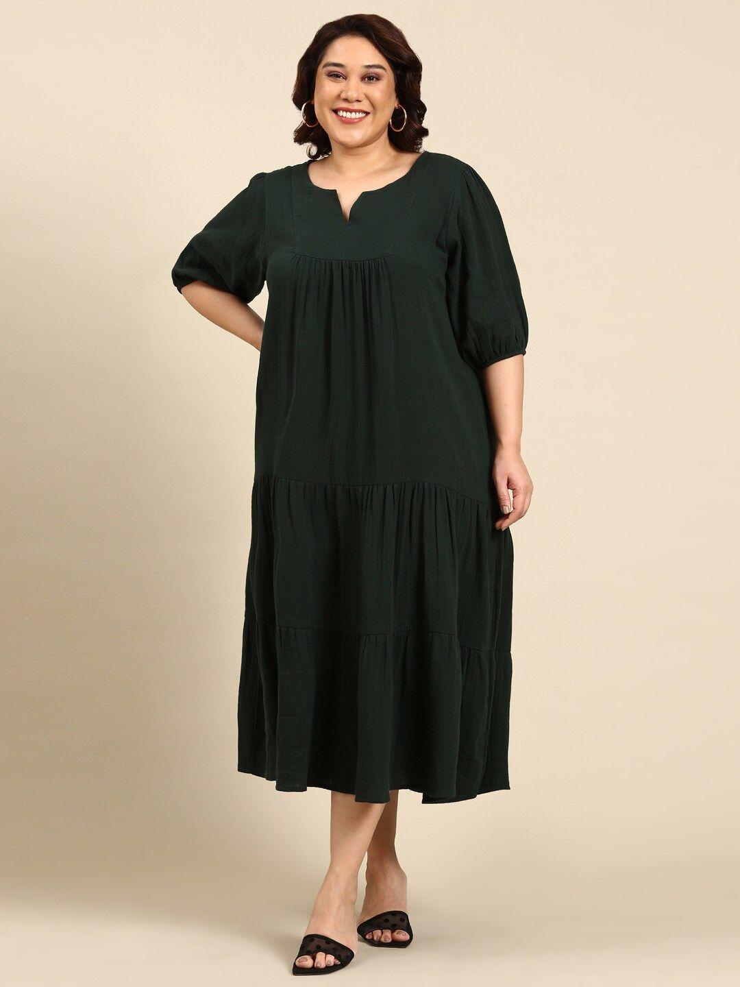 the pink moon round neck gathered oversize fit a-line dress