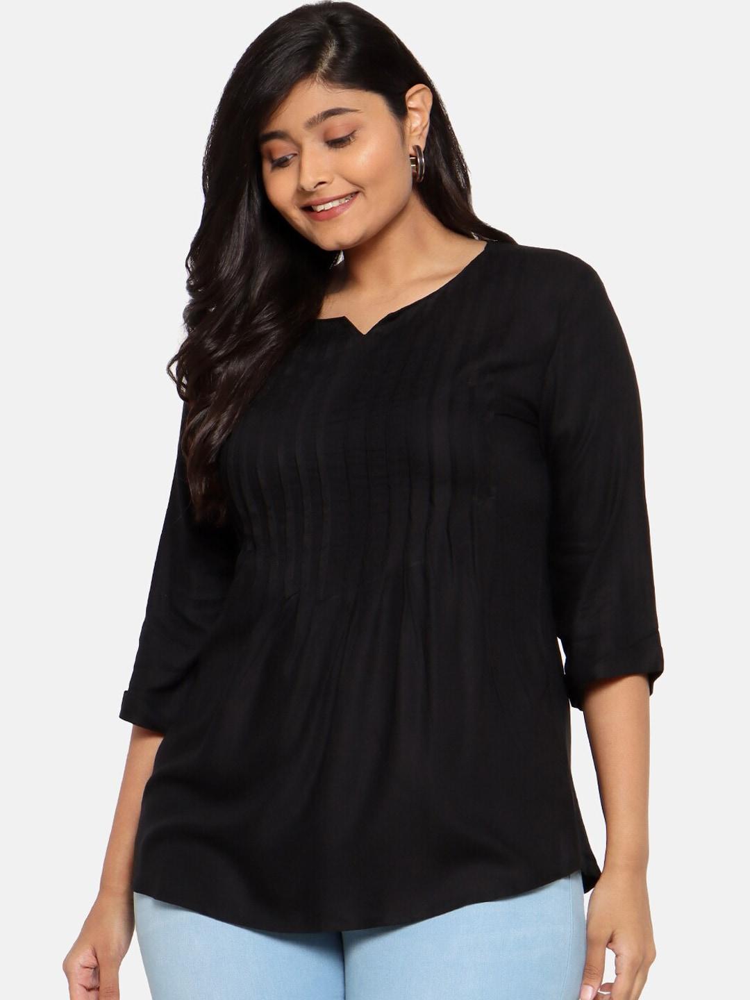 the pink moon women black solid pleated top