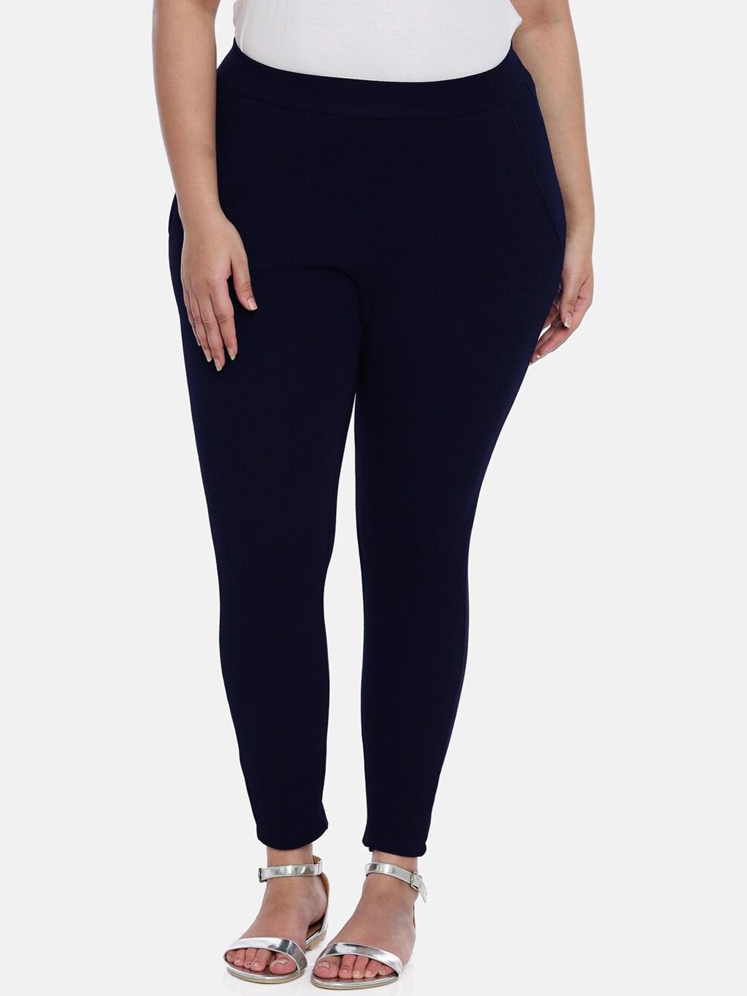 the pink moon women navy blue relaxed straight leg high-rise trousers