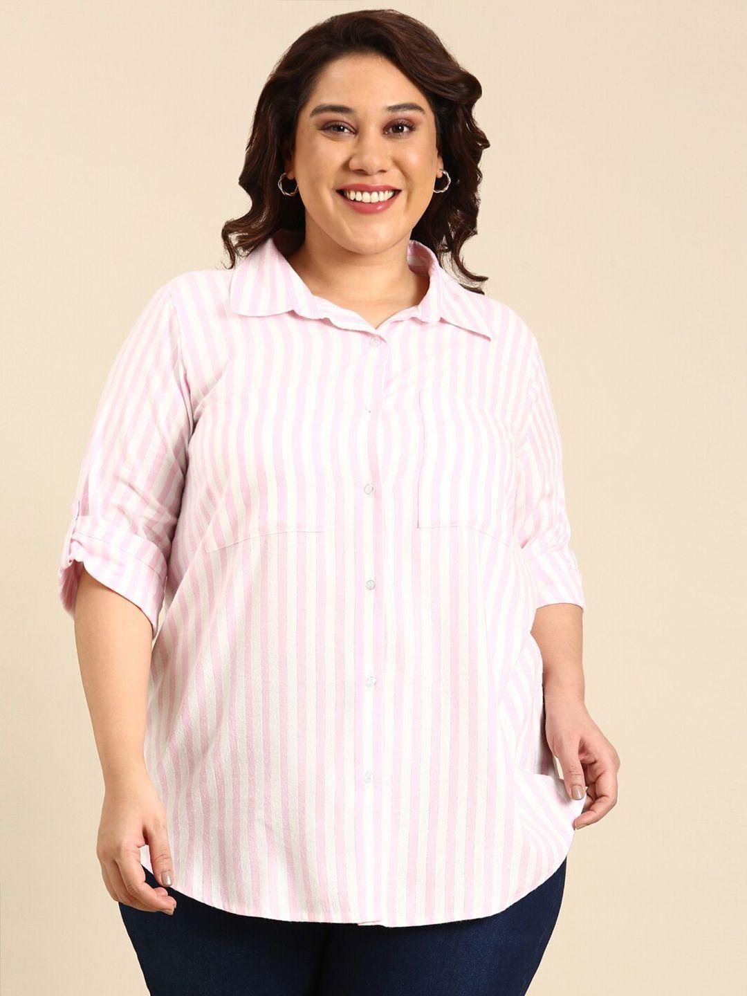 the pink moon women white opaque striped semiformal shirt