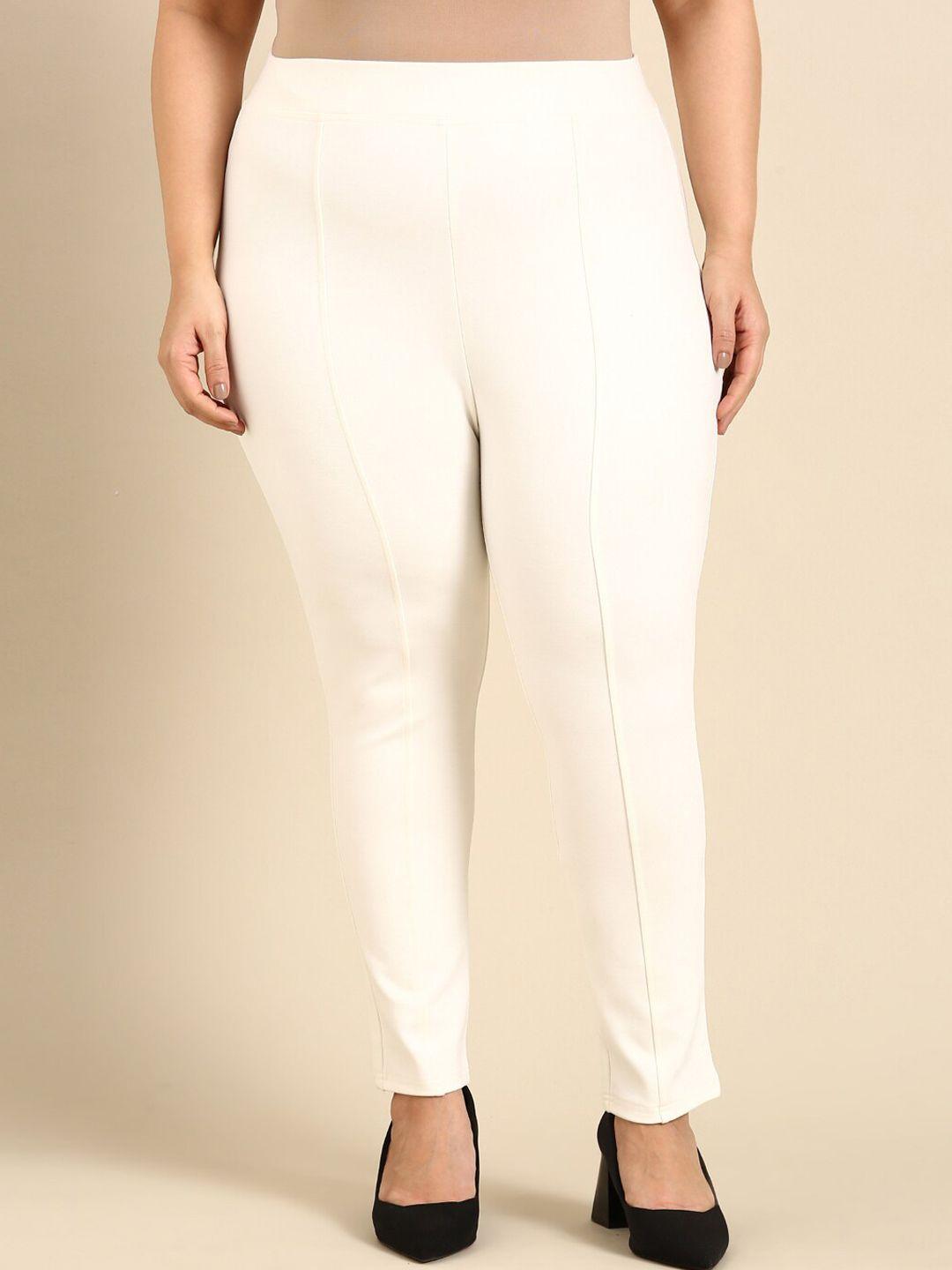 the pink moon women white slim fit high-rise trousers